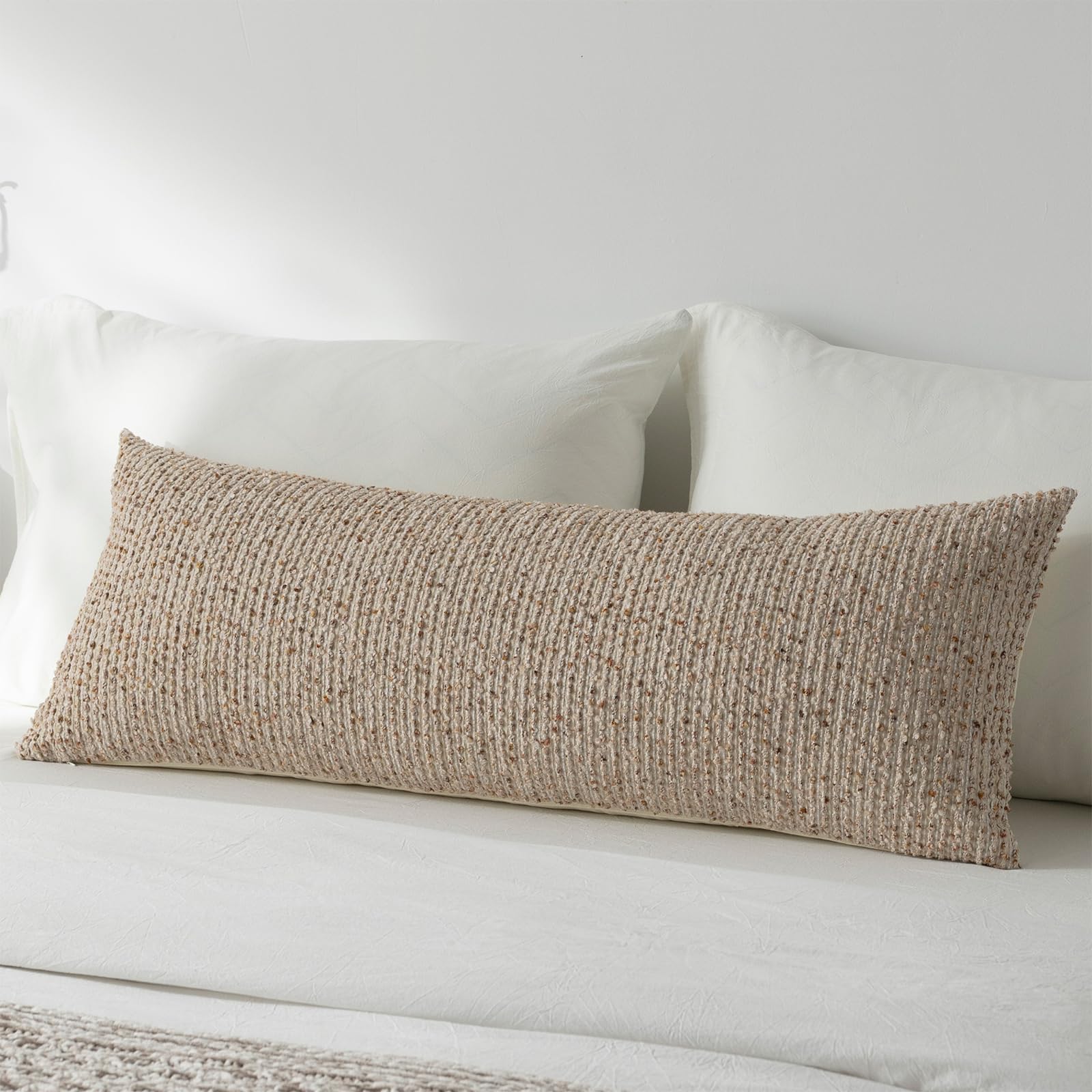 DEZENE 22x22 Beige Throw Pillow Cover Textured Boucle Striped Chic Morden Boho Accent Farmhouse Square Decorative Couch Pillow Cover for Home Decor Bed Sofa Living Room