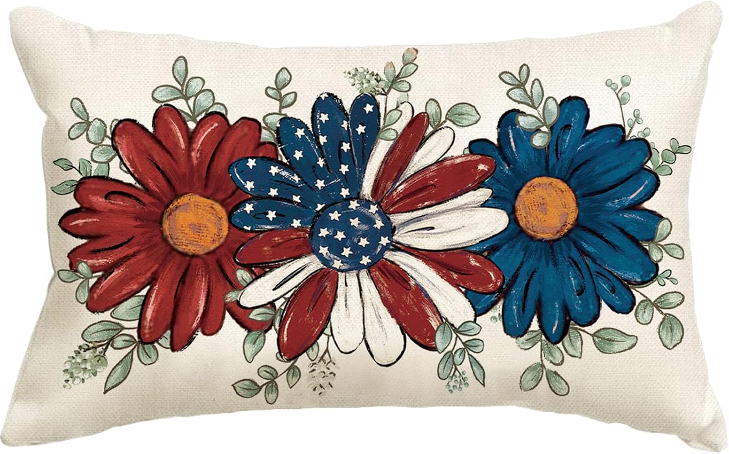 Baccessor Patriotic Pillow Cover 12x20 Inch,4th of July Memorial Day Lumbar Blue Red Daisy Lumbar Pillow Case Summer Holiday Bed Cushion Home Sofa Couch Indoor Outdoor Decor 1 Piece