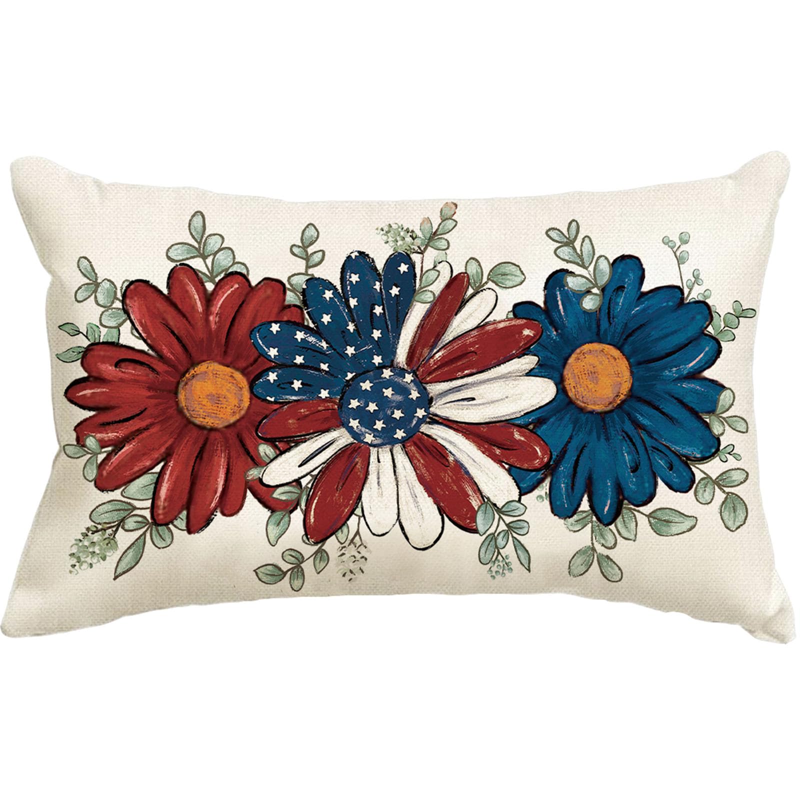Baccessor Patriotic Pillow Cover 12x20 Inch,4th of July Memorial Day Lumbar Blue Red Daisy Lumbar Pillow Case Summer Holiday Bed Cushion Home Sofa Couch Indoor Outdoor Decor 1 Piece