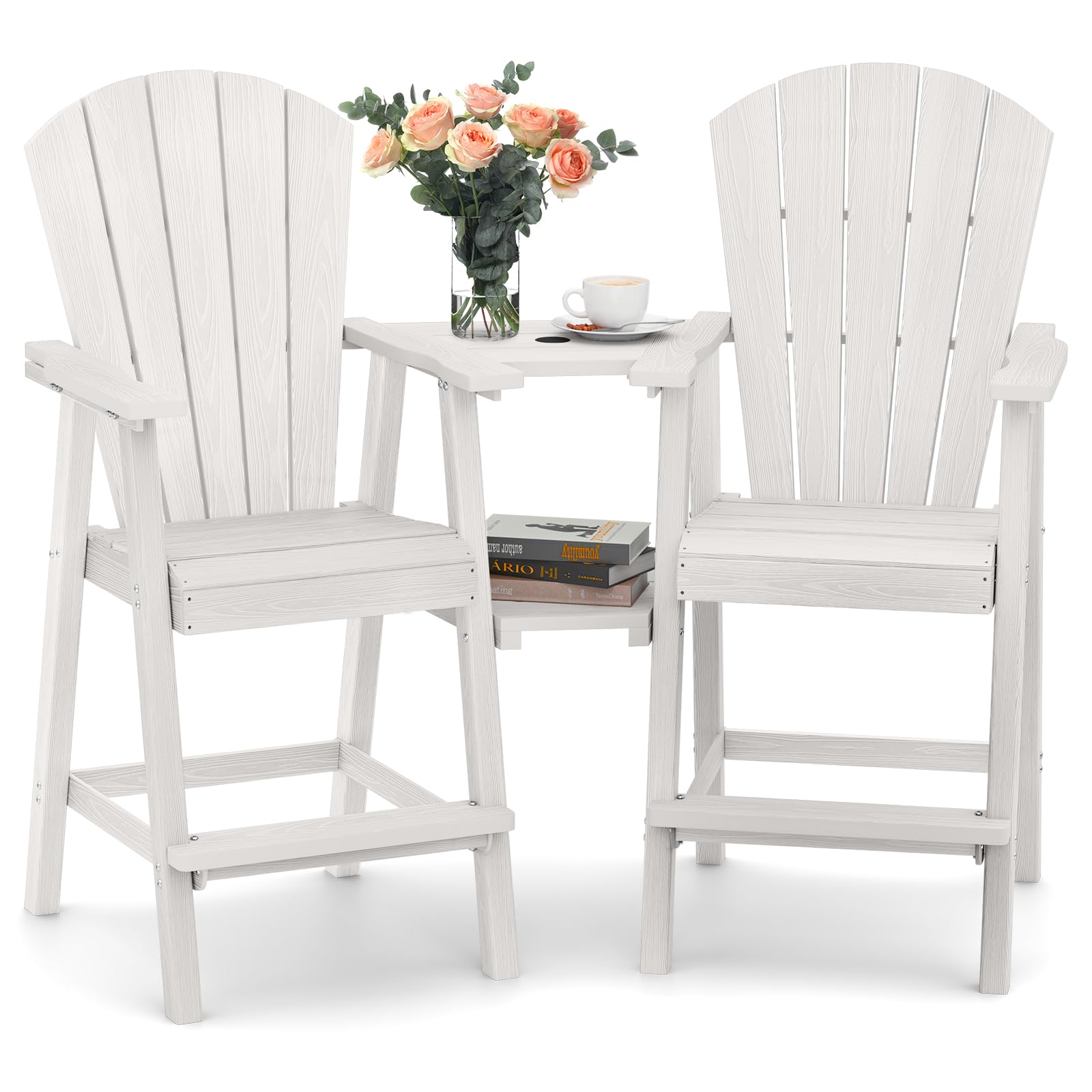 Ciokea Tall Adirondack Chairs Set of 2, HDPE Outdoor High Back Adirondack Chair with Double Connecting Tray, Weather Resistant Balcony Chairs for Deck, Lawn, Pool, Backyard, Navy Blue