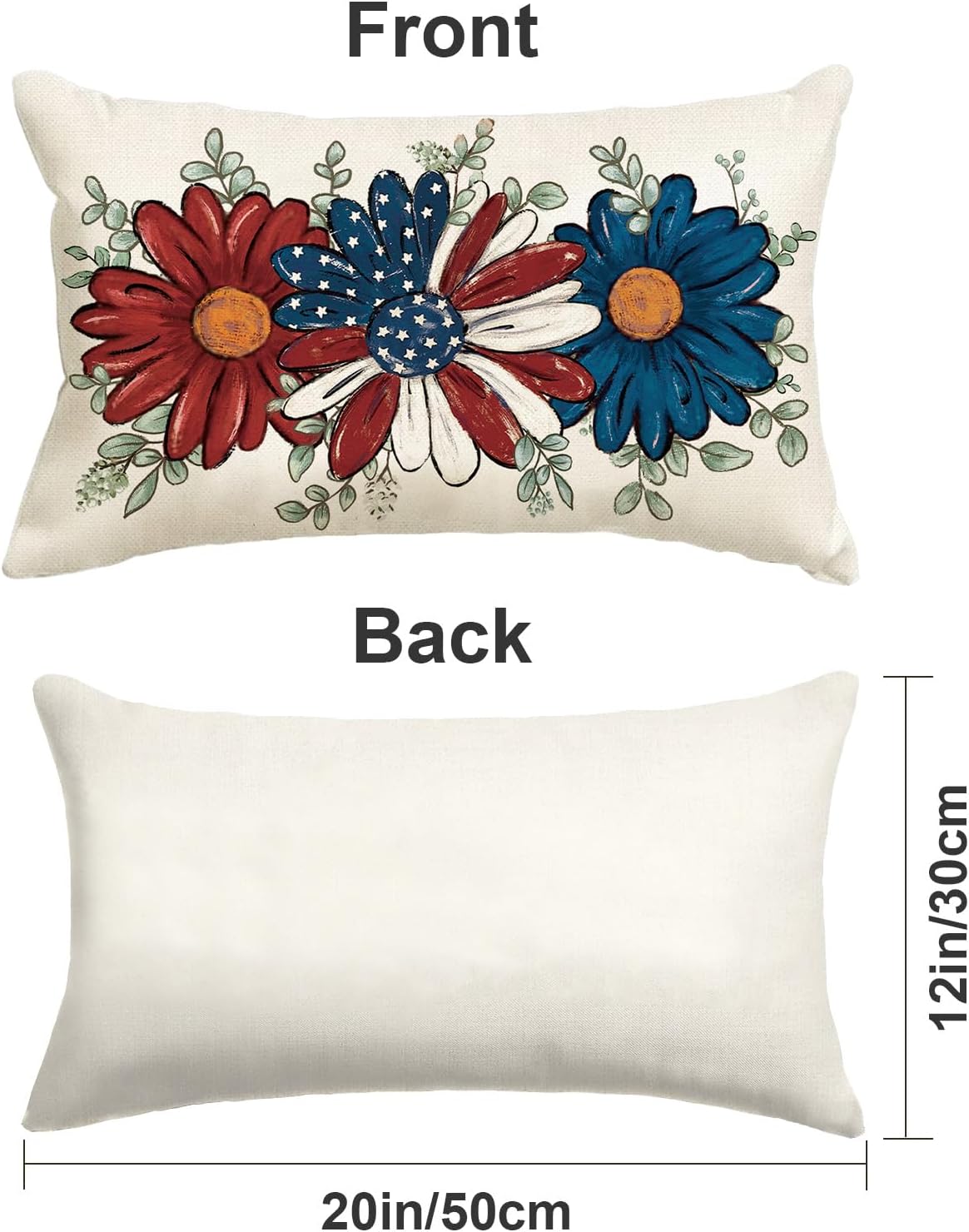Baccessor Patriotic Pillow Cover 12x20 Inch,4th of July Memorial Day Lumbar Blue Red Daisy Lumbar Pillow Case Summer Holiday Bed Cushion Home Sofa Couch Indoor Outdoor Decor 1 Piece