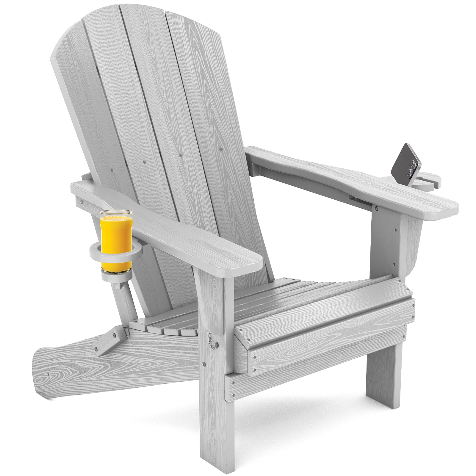 SERWALL Foldable Adirondack Chair Set of 2, HDPE Adirondack Chair with Wood-Texture-Gray