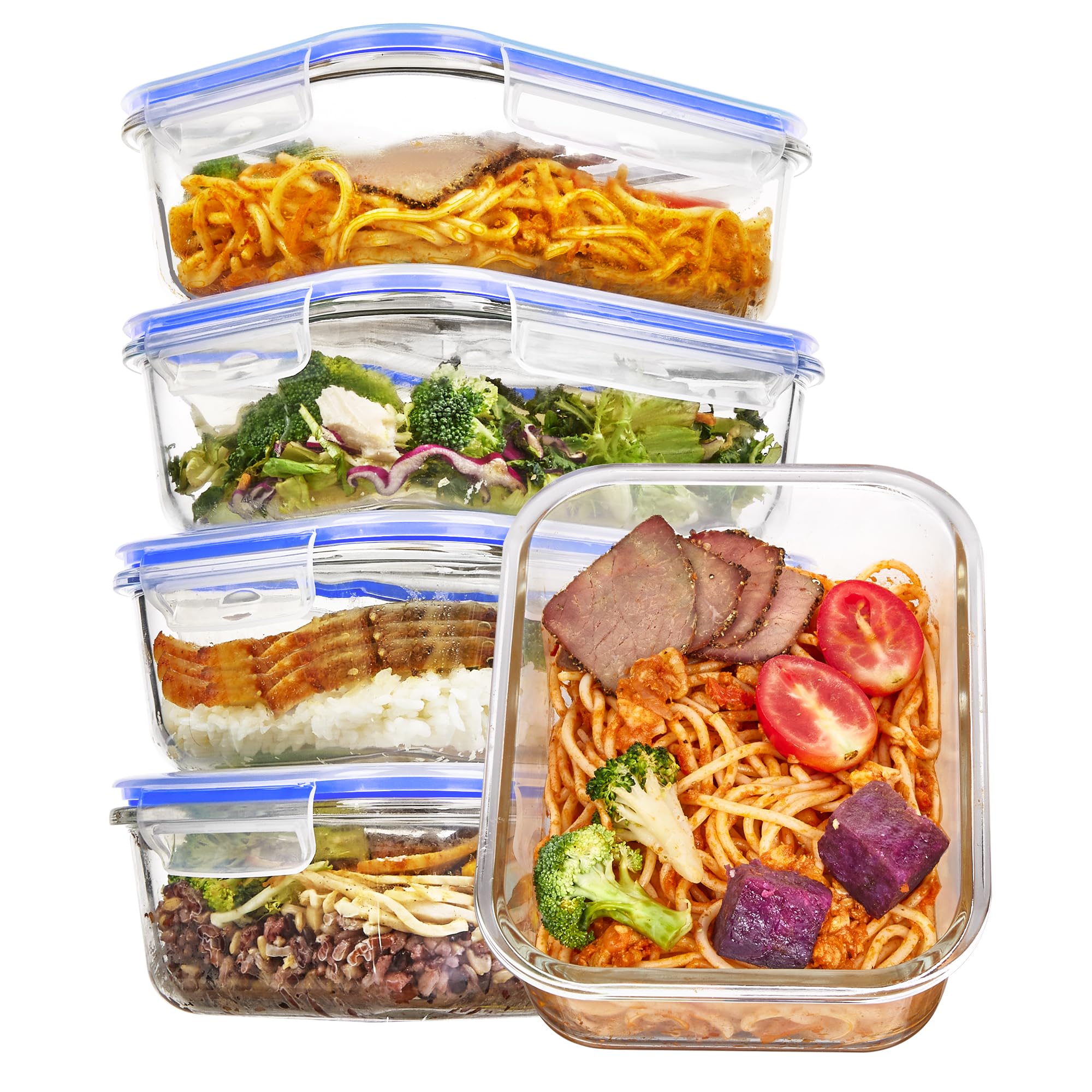 Vtopmart 5Pack 22oz Glass Storage Containers with Lids, Glass Meal Prep Food Container Sets with Snap Airtight Lids for Microwave, Oven, Freezer and Dishwasher, Grey