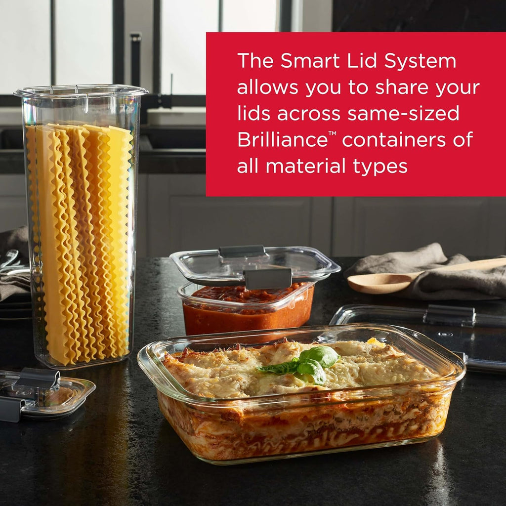 Rubbermaid Brilliance Glass Food Storage Containers, Assorted Sizes, Set of 9, BPA-Free, Leak-Proof, Clear