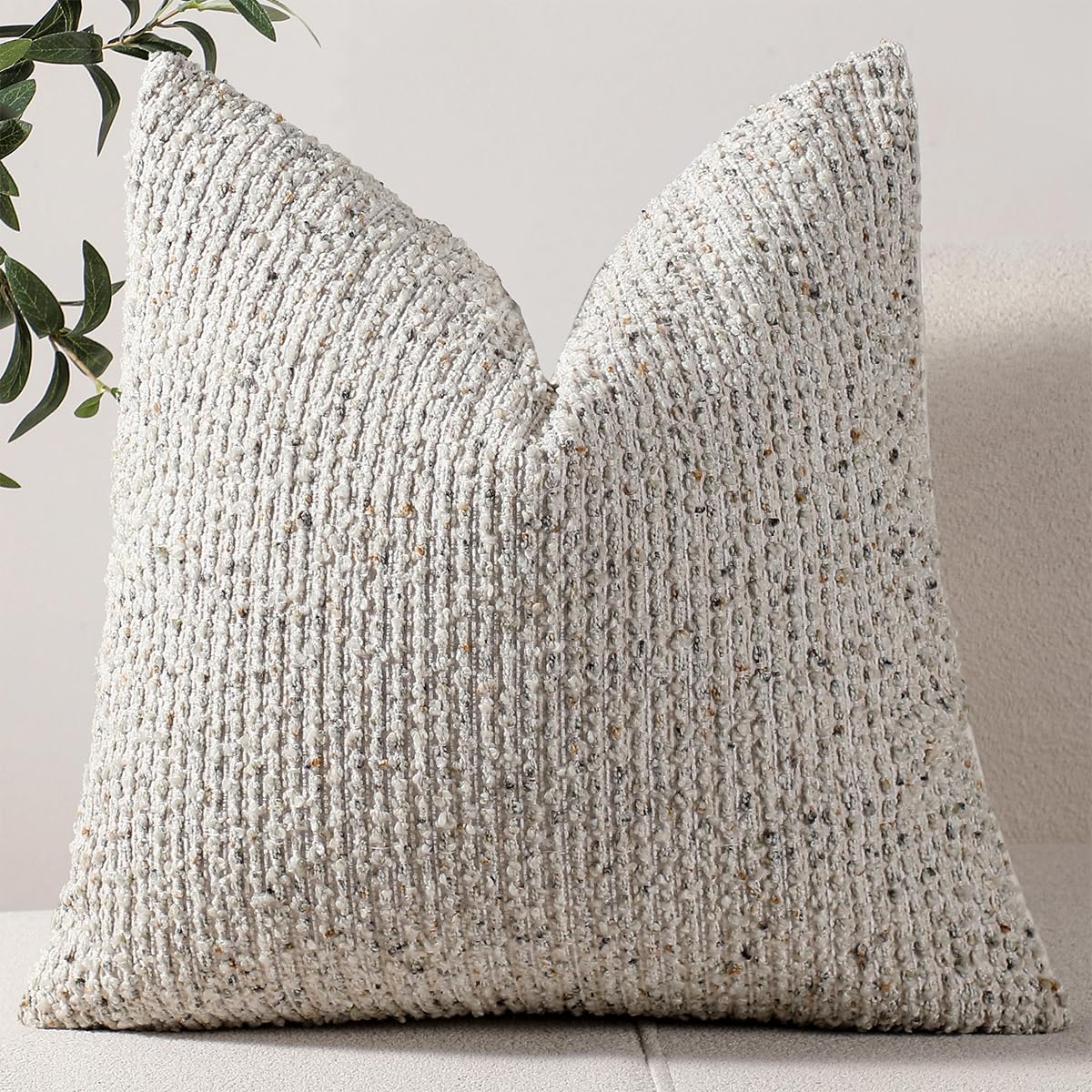 DEZENE 22x22 Beige Throw Pillow Cover Textured Boucle Striped Chic Morden Boho Accent Farmhouse Square Decorative Couch Pillow Cover for Home Decor Bed Sofa Living Room