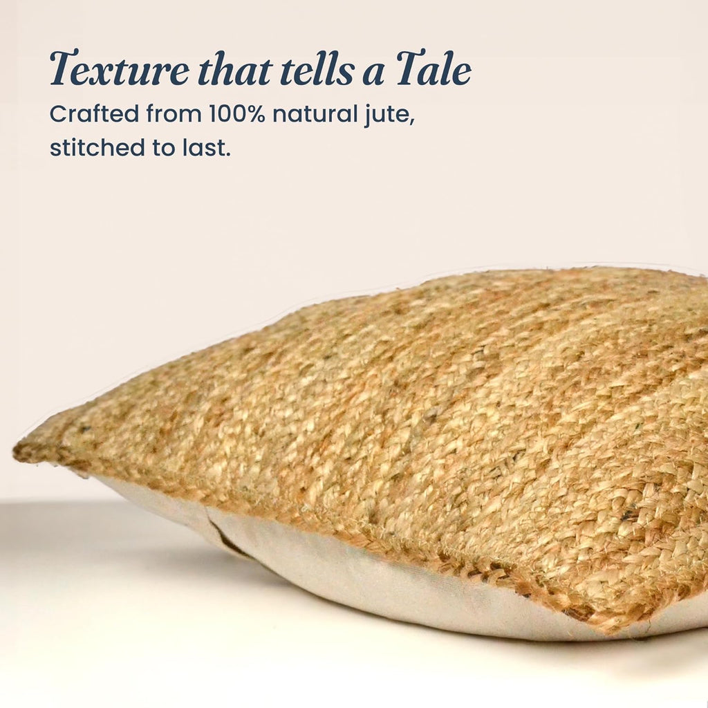 The Fine Living Co. Jute Pillow Covers 18x18, Braided Jute Throw Pillows, Indoor Outdoor Boho & Farmhouse Decor, Natural Decorative Cushion Covers for Couch, Living Room & Patio, 1Pc