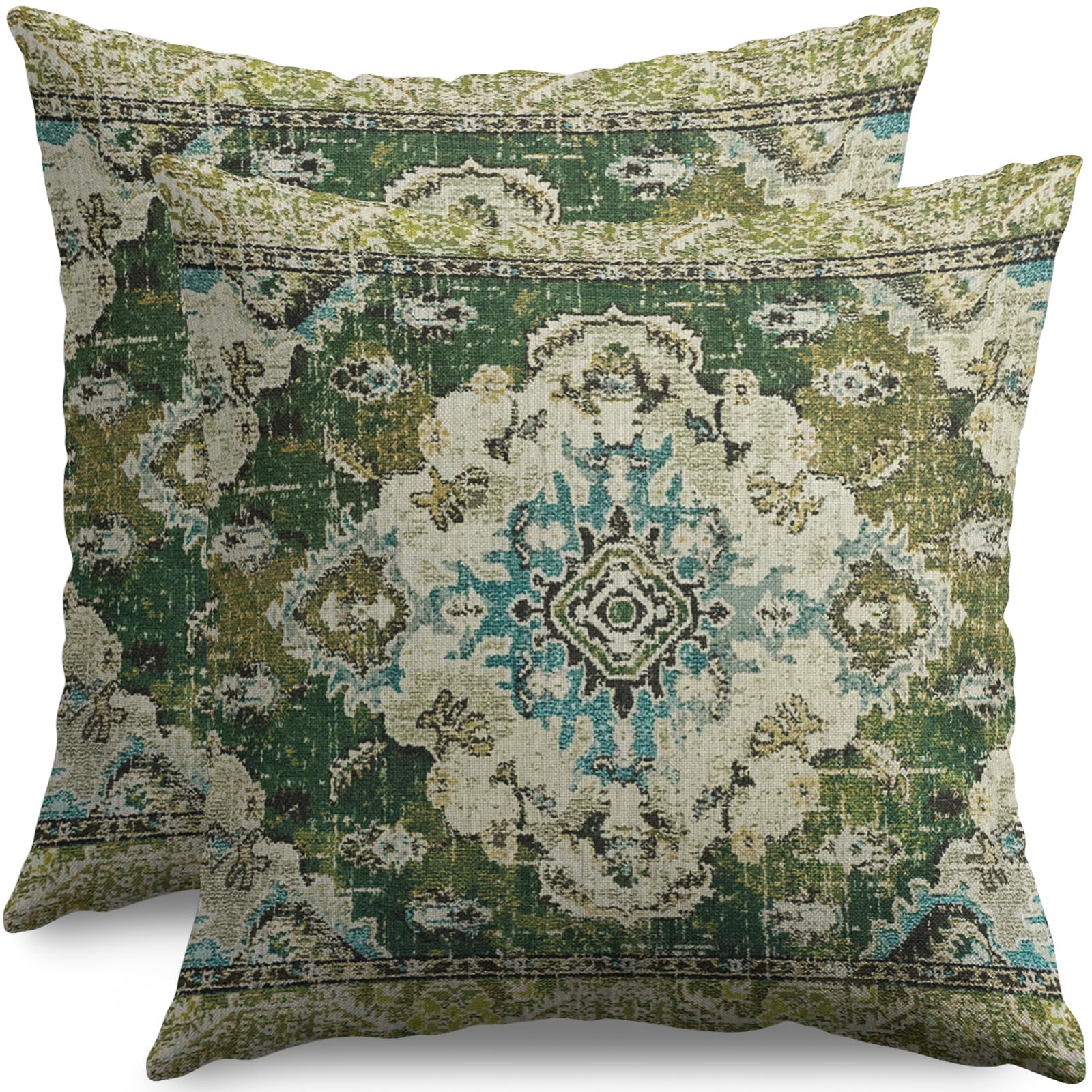 Vintage Floral Pillow Covers 20x20 Set of 2 Modern Botanical Print Blue Burnt Orange Flower Pattern Decorative Throw Pillow Cases Outdoor Farmhouse Decoration for Sofa Couch Bed