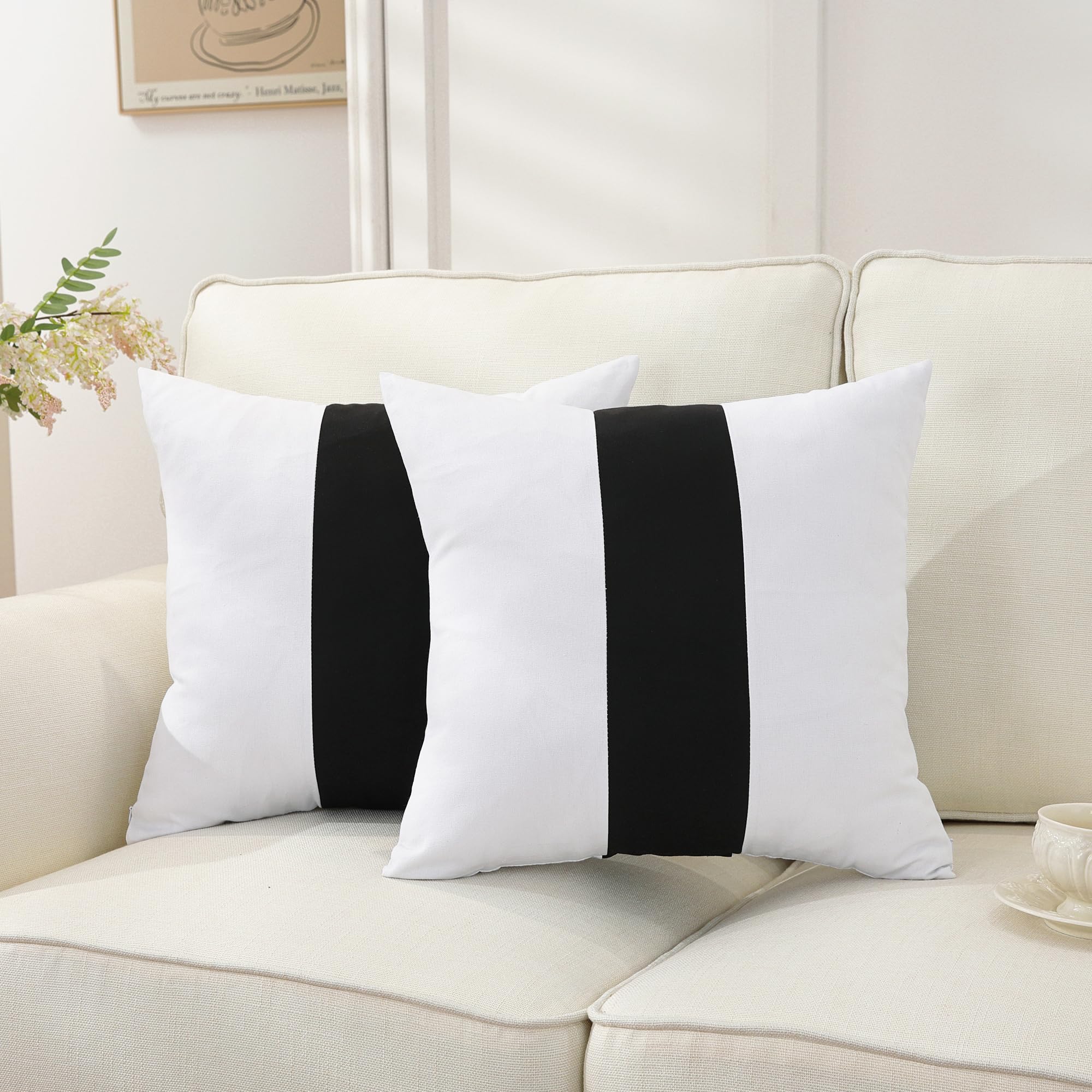 TAOSON Set of 2,100% Cotton Soild Canvas Home Decorative Throw Pillow Cover Cushion Covers Pillowcase, Home Decor for Sofa Couch Bed Chair Only Cover No Insert - 18" x 18" / 45x45cm Navy Blue