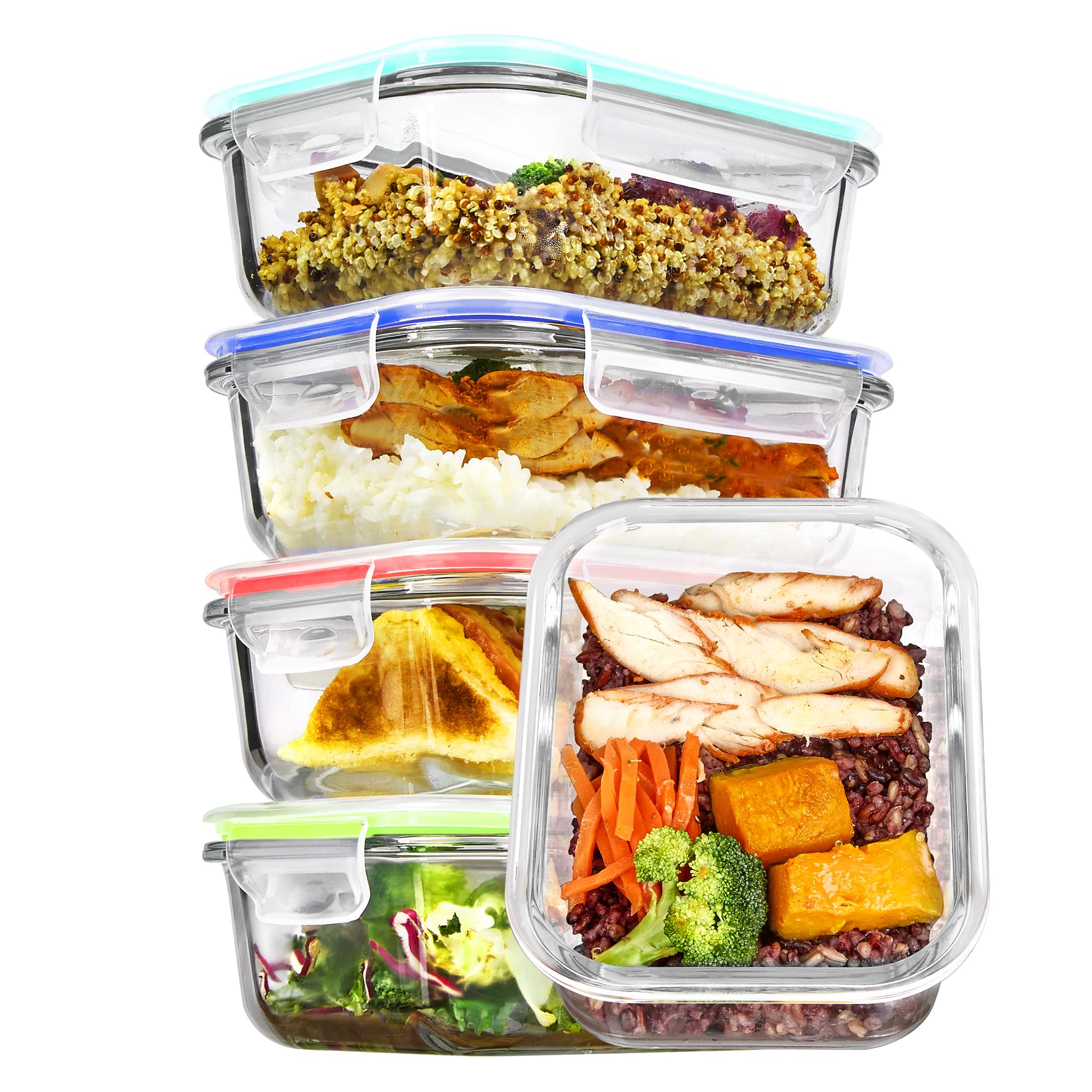 Vtopmart 5Pack 22oz Glass Storage Containers with Lids, Glass Meal Prep Food Container Sets with Snap Airtight Lids for Microwave, Oven, Freezer and Dishwasher, Grey