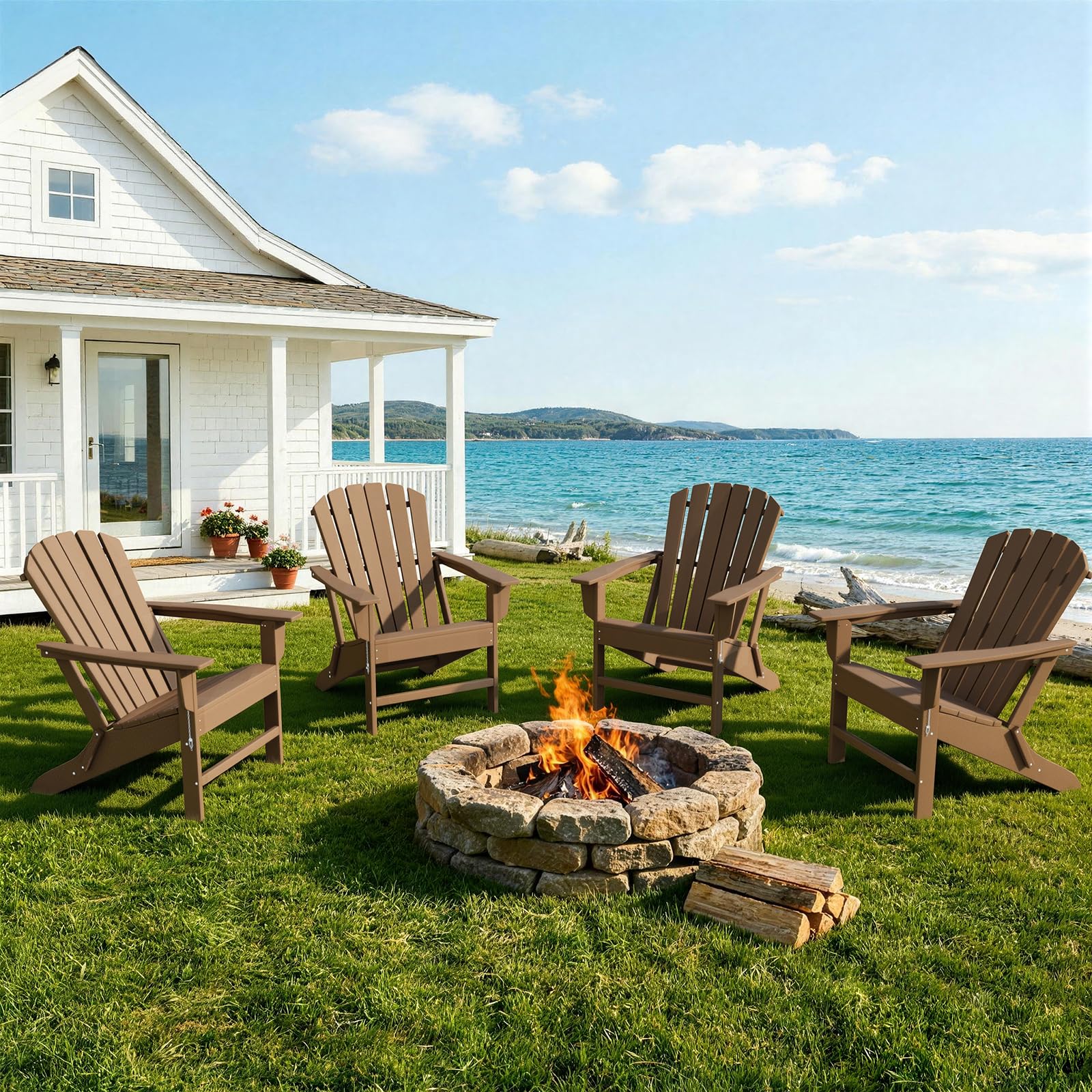 Oversized Folding Adirondack Chairs Set of 4, HDPE All-Weather Outdoor Chairs Easy to Store Fire Pit Chairs for Patio, Lawn, Poolside, Garden, Backyard, Deck- Gray
