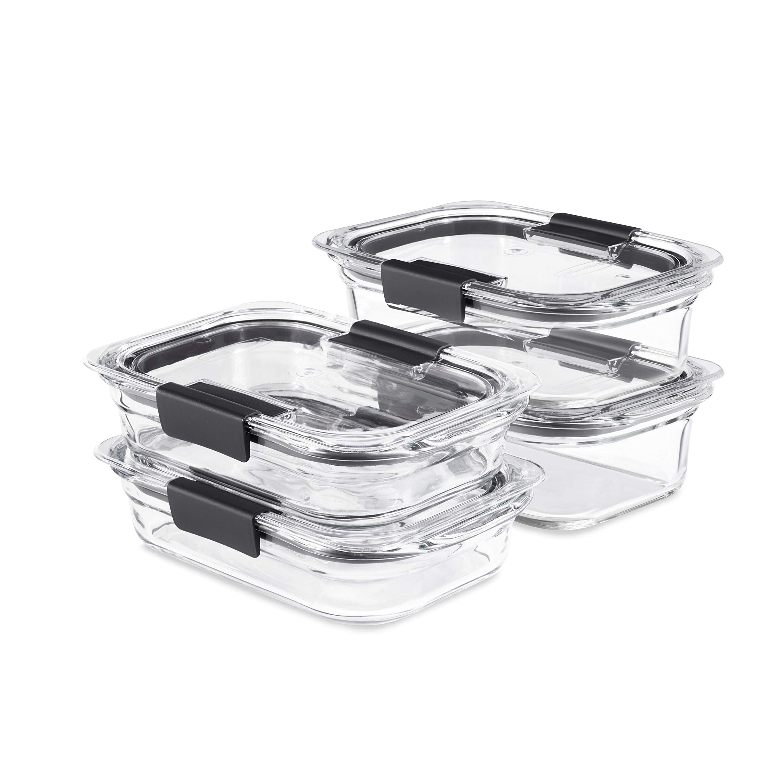 Rubbermaid Brilliance Glass Food Storage Containers, 3.2 Cup, Set of 4, BPA-Free, Leak-Proof, Clear