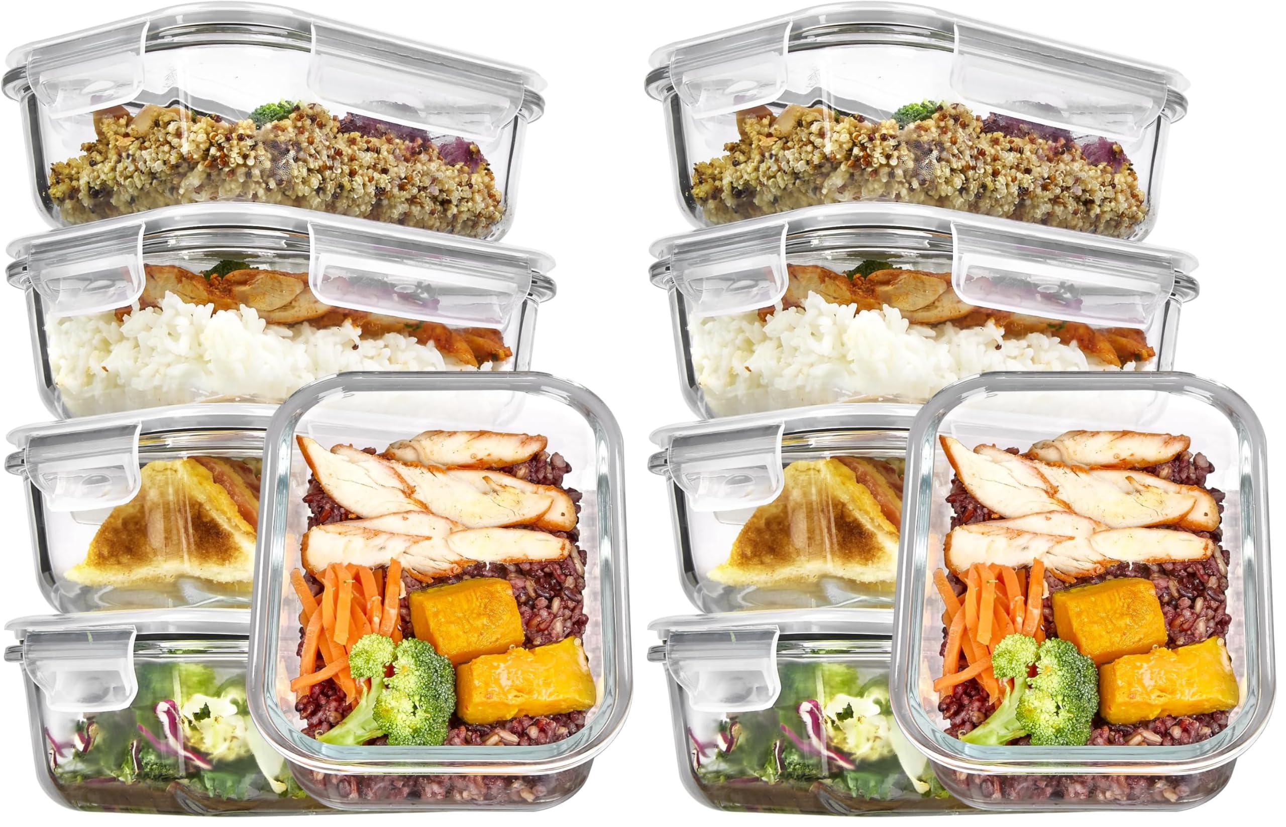 Vtopmart 5Pack 22oz Glass Storage Containers with Lids, Glass Meal Prep Food Container Sets with Snap Airtight Lids for Microwave, Oven, Freezer and Dishwasher, Grey