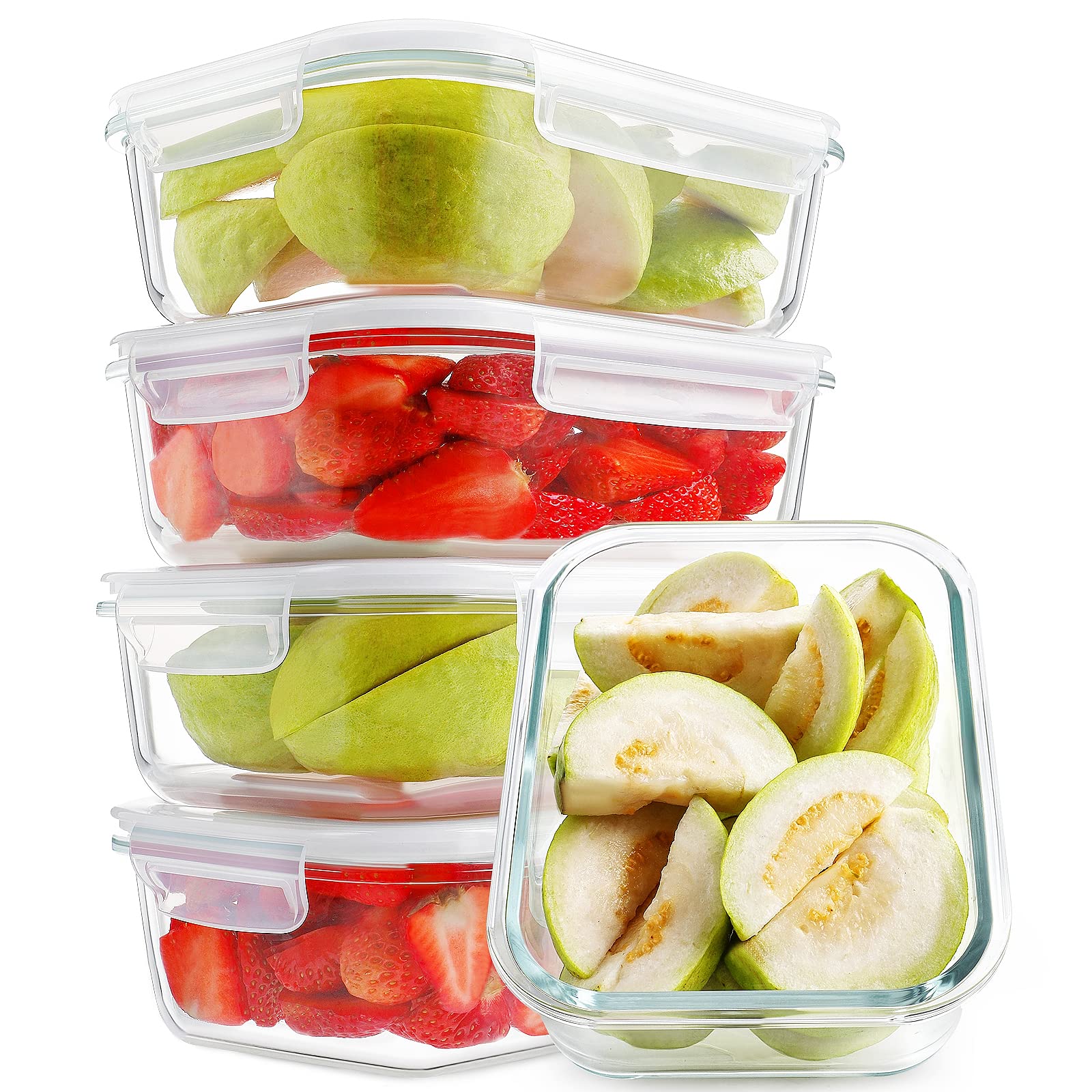 HOMBERKING 10 Pack Borosilicate Glass Meal Prep Containers with Locking Lids, Glass Food Storage Containers Set, Airtight Lunch Bento Boxes, BPA-Free & Leak Proof, 36oz & 14oz, Freezer, Oven Safe