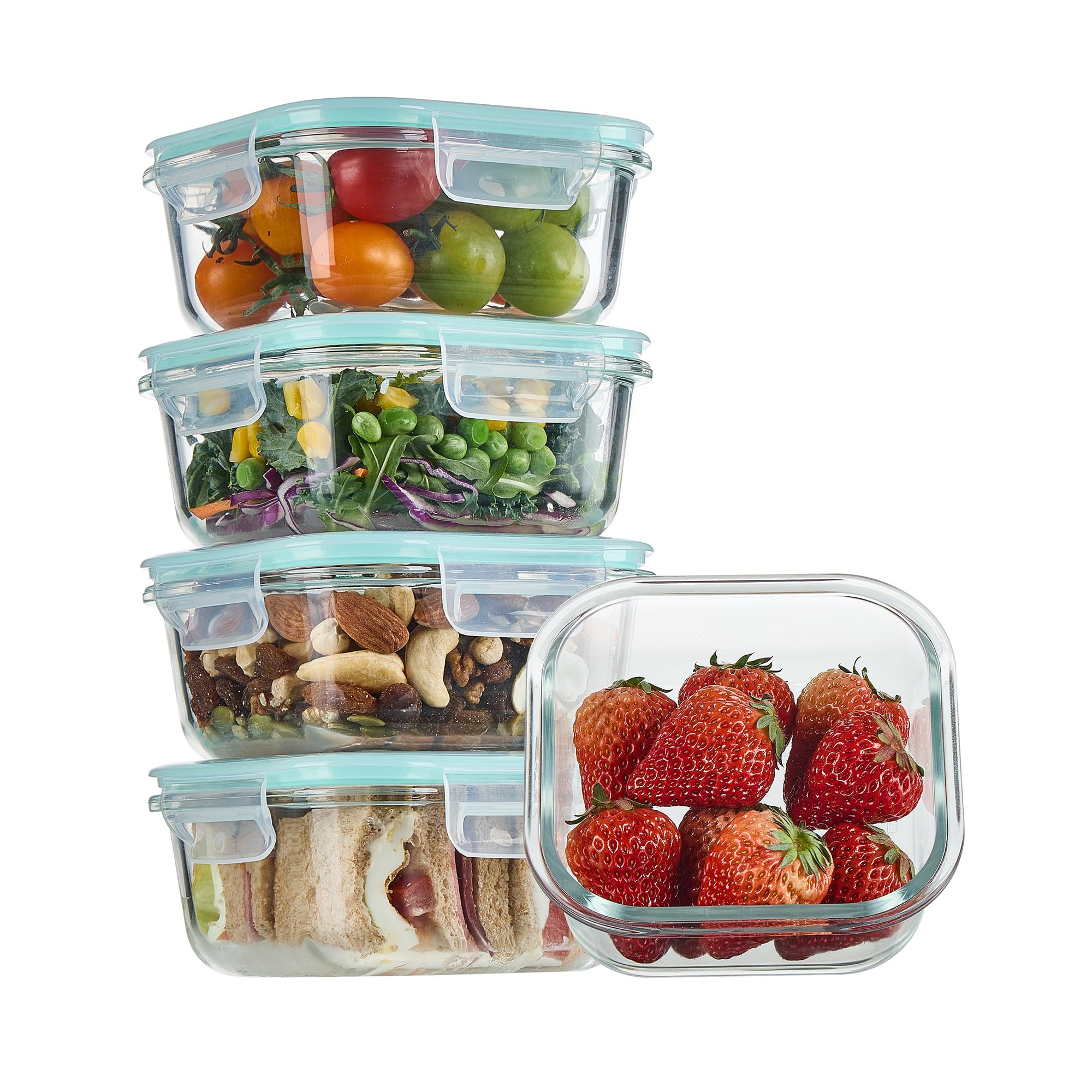 Vtopmart 5Pack 22oz Glass Storage Containers with Lids, Glass Meal Prep Food Container Sets with Snap Airtight Lids for Microwave, Oven, Freezer and Dishwasher, Grey