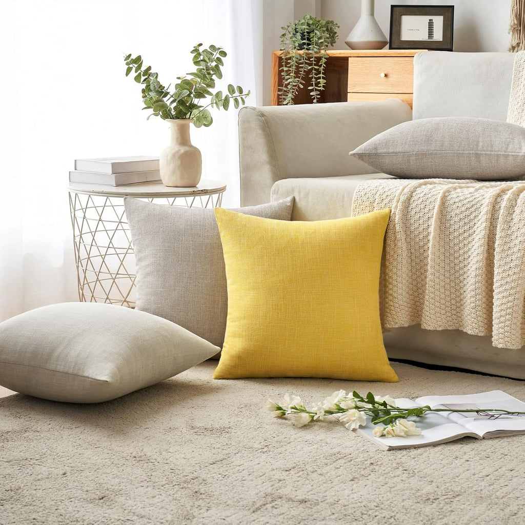 MIULEE Pack of 2 Decorative Linen Burlap Textured Pillow Covers Farmhouse Boho Accent Pillowcases Spring Home Decor for Couch Sofa Bedroom Living Room 18x18 Inch Yellow