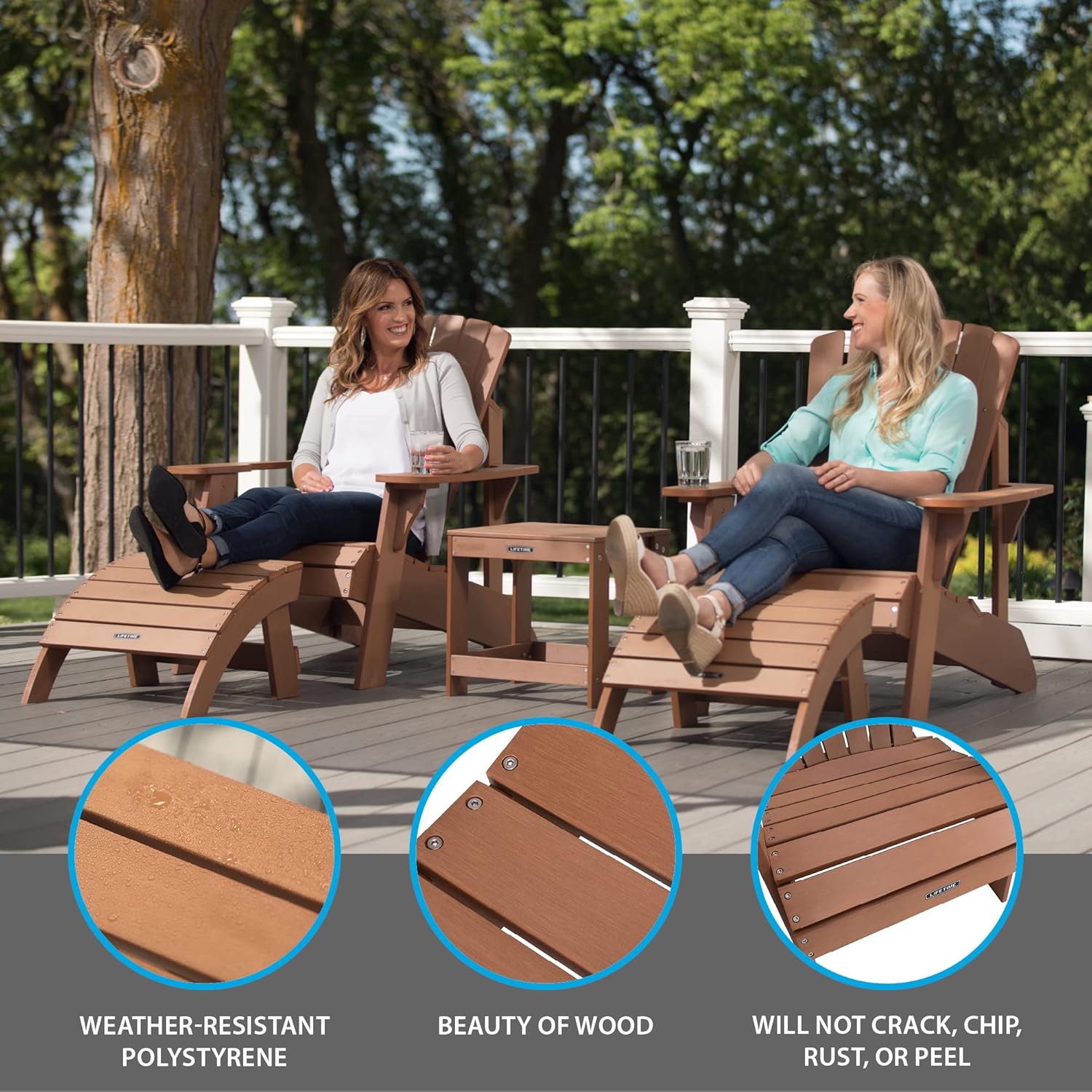 Lifetime Faux-Wood Adirondack Chair, Weather-Resistant Polystyrene, UV-Protected, 300 lb Capacity, Low-Maintenance Outdoor Seating Furniture