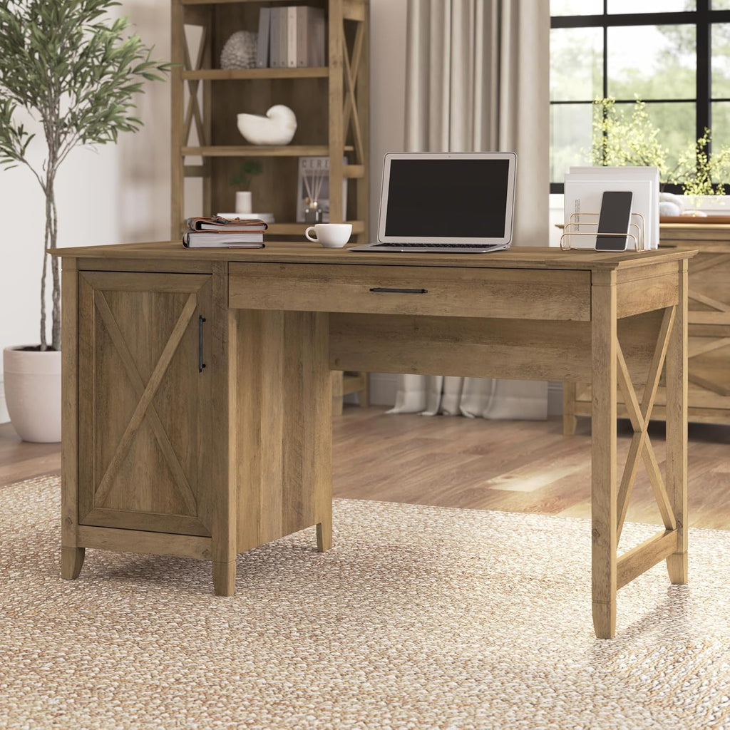 Bush Home Key West Computer Desk with Storage | Farmhouse PC Table for Home Office in Reclaimed Pine | 54W x 24D