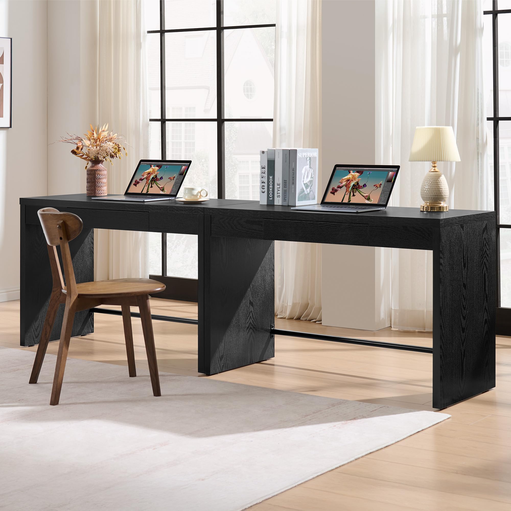 SICOTAS Home Office Executive Desk - 47-Inch Computer Desk with Drawer, Farmhouse Writing Study Desk with Storage,Boho Makeup Vanity Table for Bedroom (Reclaimed Caramel Oak, 2 Pieces)