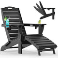 Ciokea Folding Adirondack Chair with Retractable Ottoman Fire Pit Patio Chair with Pull Out Foot Rest Weather Resistant Lawn Outdoor Lounge Chair with 2 Cup Holder (Grey)