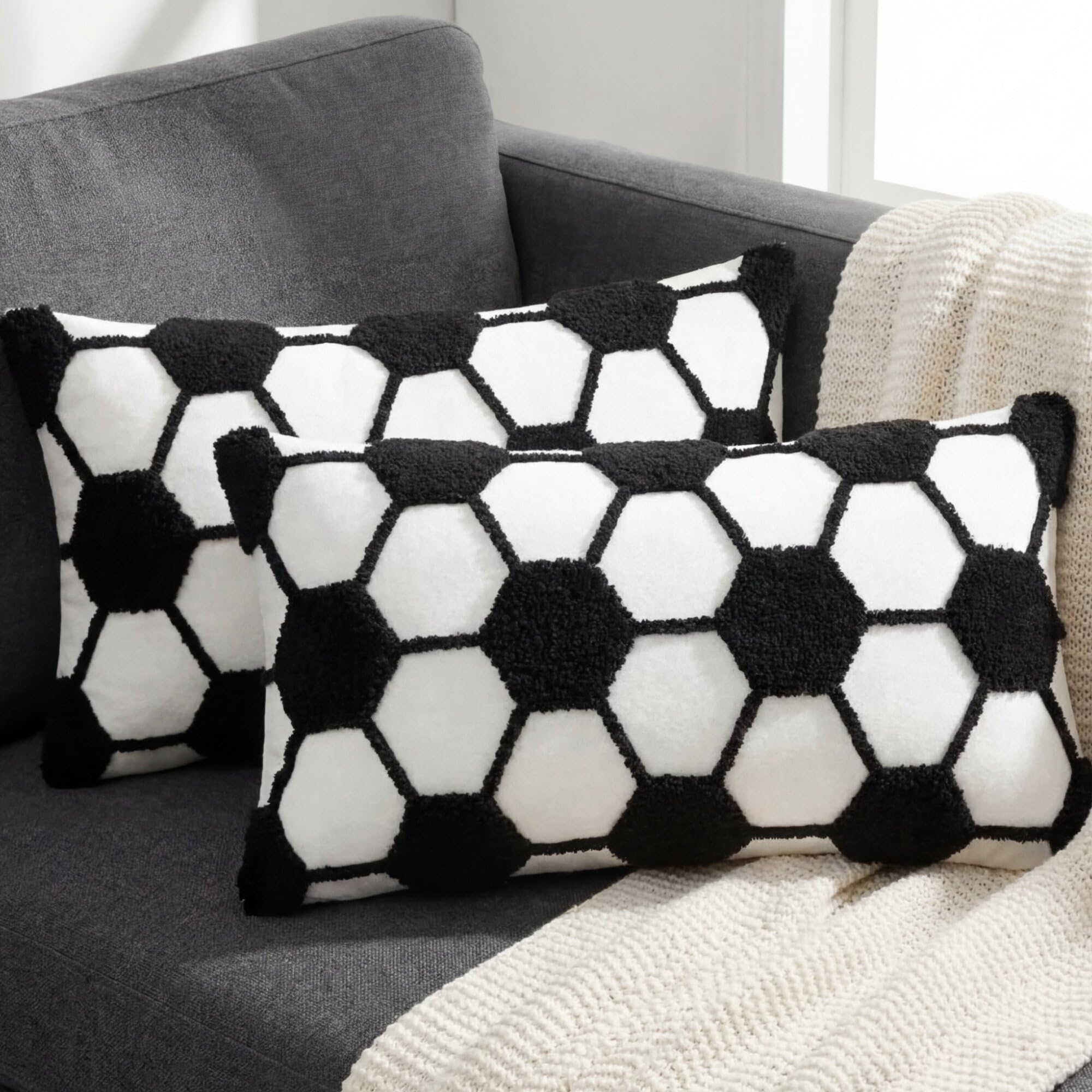2 Pcs Sun Tufted Lumbar Pillow Cover 12x20 Inch Boho Velvet & Canvas Throw Pillow with Tassels, Yellow Cream Decorative Accent Pillows for Bed, Couch, Living Room & Farmhouse Decor