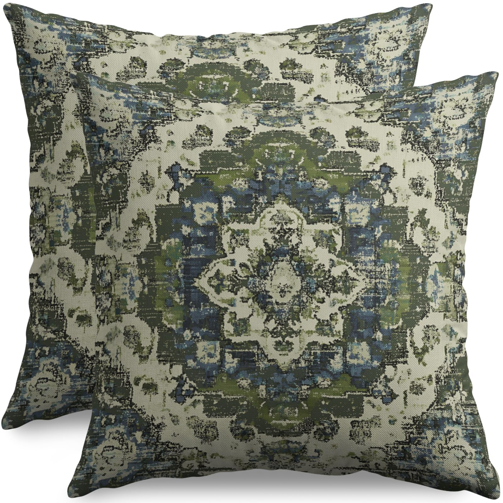 Vintage Floral Pillow Covers 20x20 Set of 2 Modern Botanical Print Blue Burnt Orange Flower Pattern Decorative Throw Pillow Cases Outdoor Farmhouse Decoration for Sofa Couch Bed