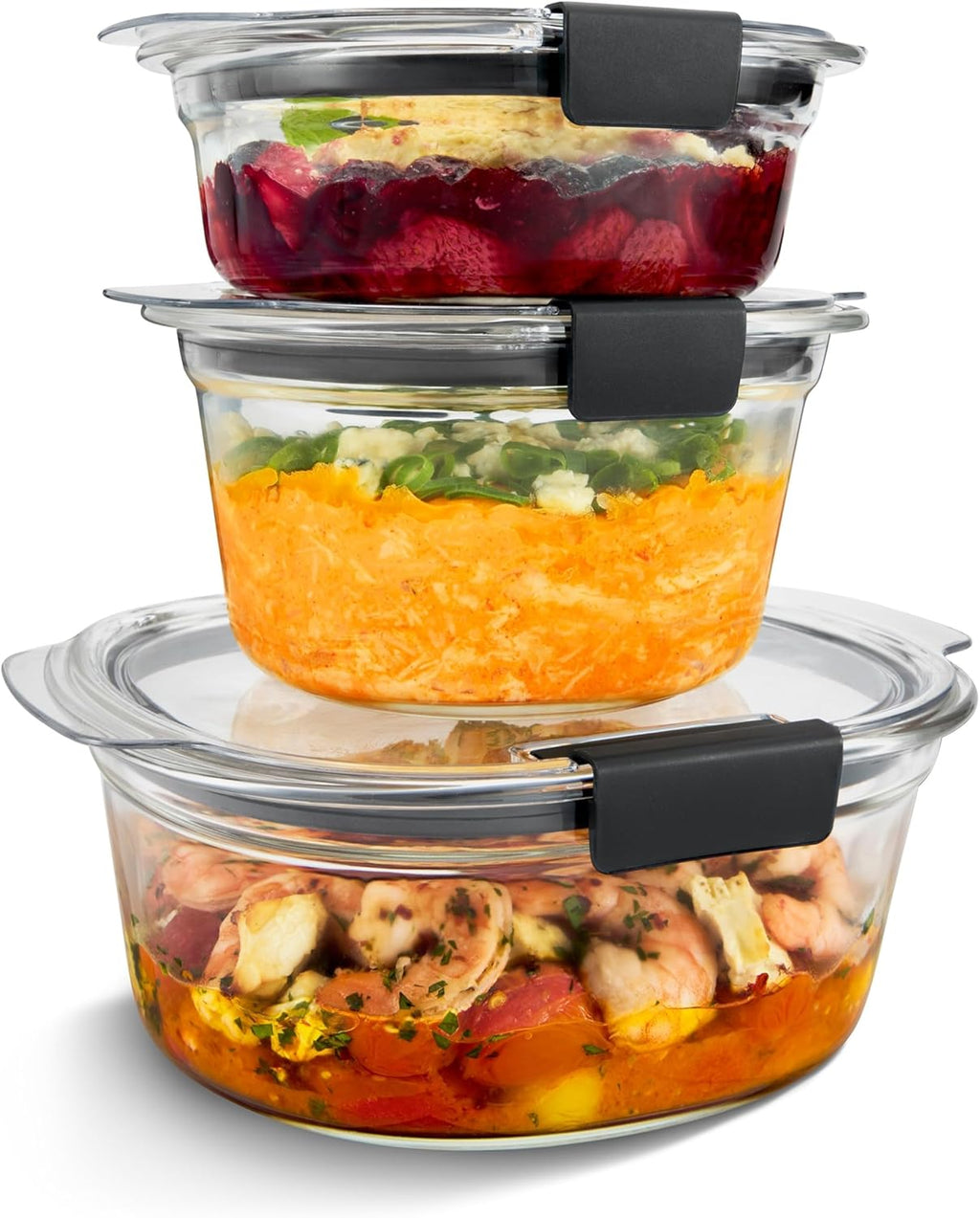 Rubbermaid Brilliance Glass Food Storage Containers, 3.2 Cup, Set of 4, BPA-Free, Leak-Proof, Clear