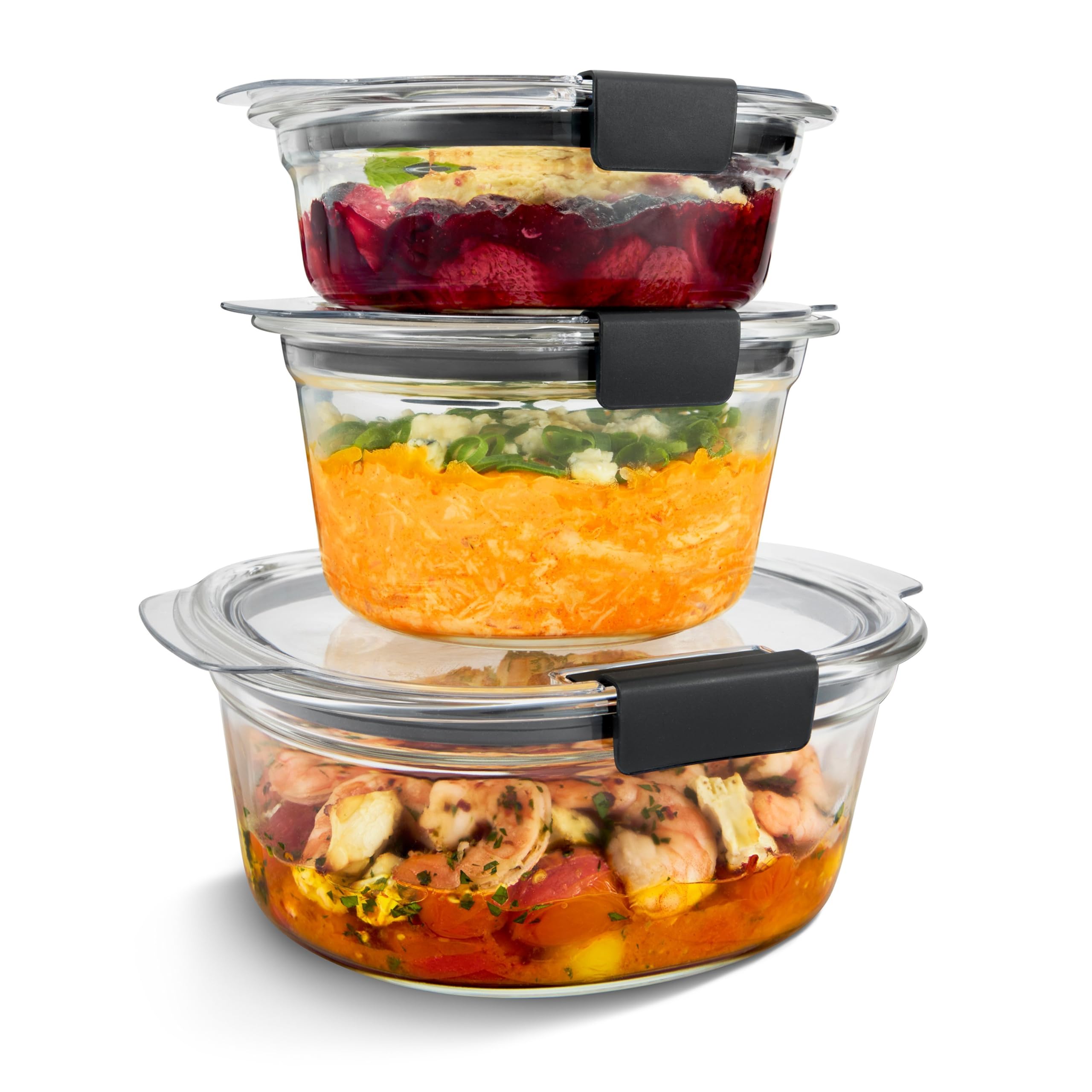 Rubbermaid Brilliance Glass Food Storage Containers, 3.2 Cup, Set of 4, BPA-Free, Leak-Proof, Clear