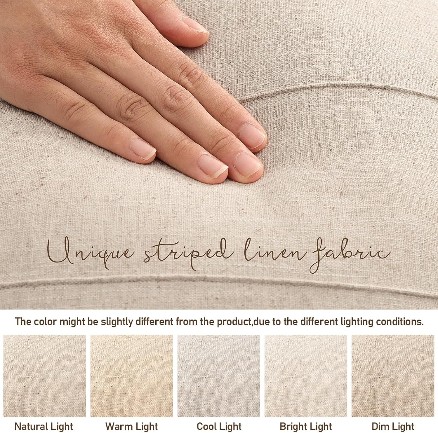 Decorative Linen Throw Pillow Covers 18x18 Set of 2 Solid handcrafted Striped Cushion Covers for Bed Soft Modern Farmhouse Neutral Pillowcase for Couch Bedroom Living Room Home Decor(Natural Beige)