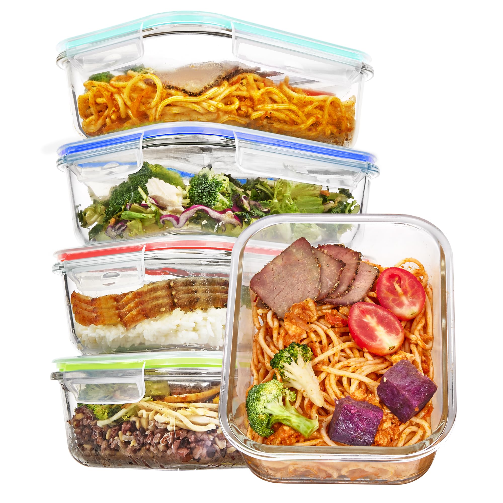 Vtopmart 5Pack 22oz Glass Storage Containers with Lids, Glass Meal Prep Food Container Sets with Snap Airtight Lids for Microwave, Oven, Freezer and Dishwasher, Grey