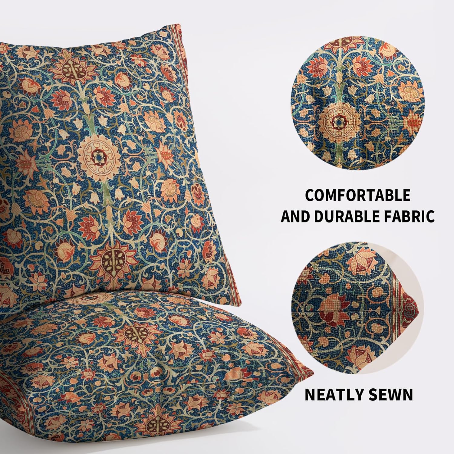 Vintage Floral Pillow Covers 20x20 Set of 2 Modern Botanical Print Blue Burnt Orange Flower Pattern Decorative Throw Pillow Cases Outdoor Farmhouse Decoration for Sofa Couch Bed