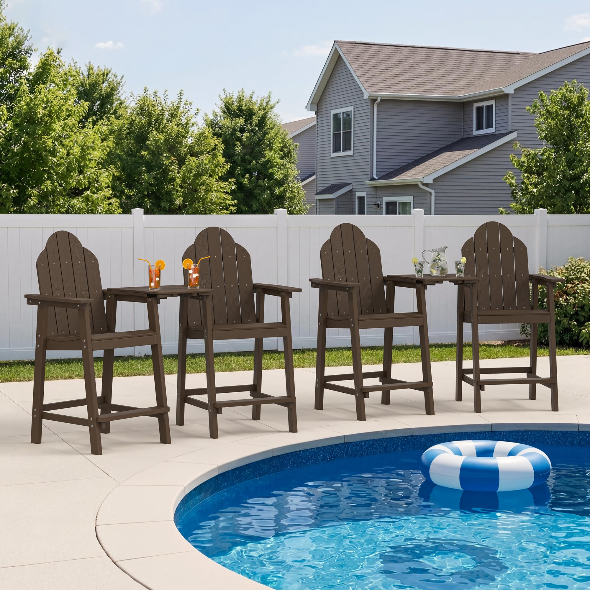 LUE BONA Tall Adirondack Chair Set of 2, All Weather HDPS Bar Height Chairs with Aluminum Legs, Detachable Table & Umbrella Hole for Patio, Deck, Backyard & Commercial Use Navy Blue