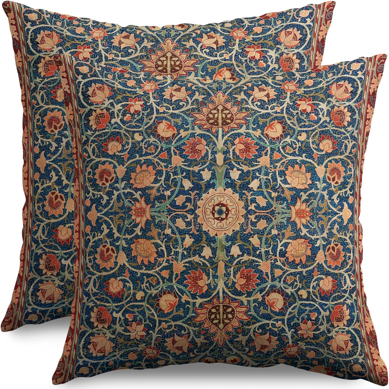 Vintage Floral Pillow Covers 20x20 Set of 2 Modern Botanical Print Blue Burnt Orange Flower Pattern Decorative Throw Pillow Cases Outdoor Farmhouse Decoration for Sofa Couch Bed