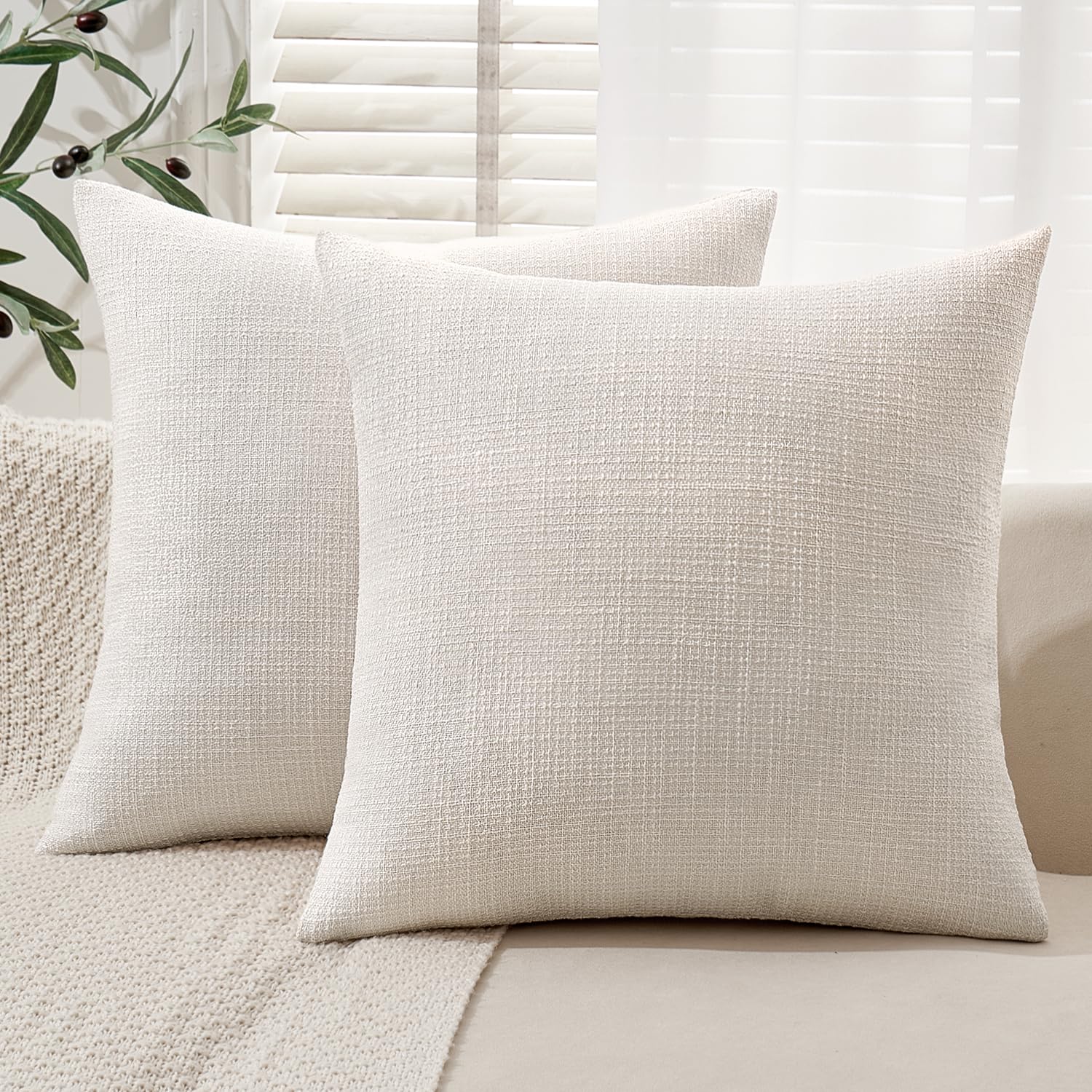 MIULEE Burlap Linen Spring Throw Pillow Covers 18x18 Inch Set of 2 Coastal Light Blue Farmhouse Decorative Pillows Modern Soft Accent Cushion Covers for Couch Sofa Bedroom Livingroom Home Decor