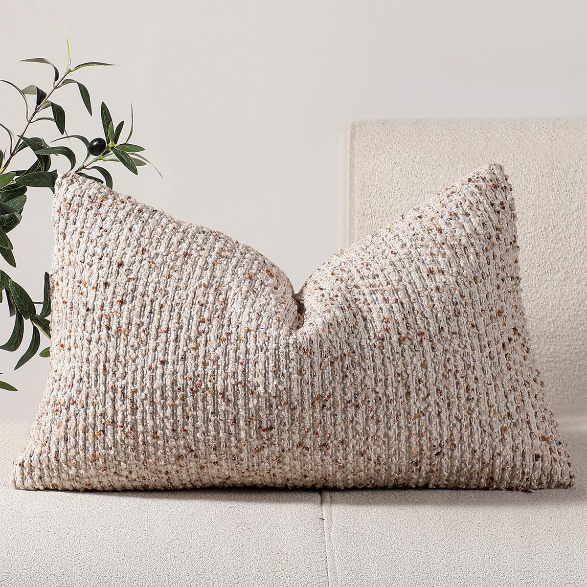 DEZENE 22x22 Beige Throw Pillow Cover Textured Boucle Striped Chic Morden Boho Accent Farmhouse Square Decorative Couch Pillow Cover for Home Decor Bed Sofa Living Room