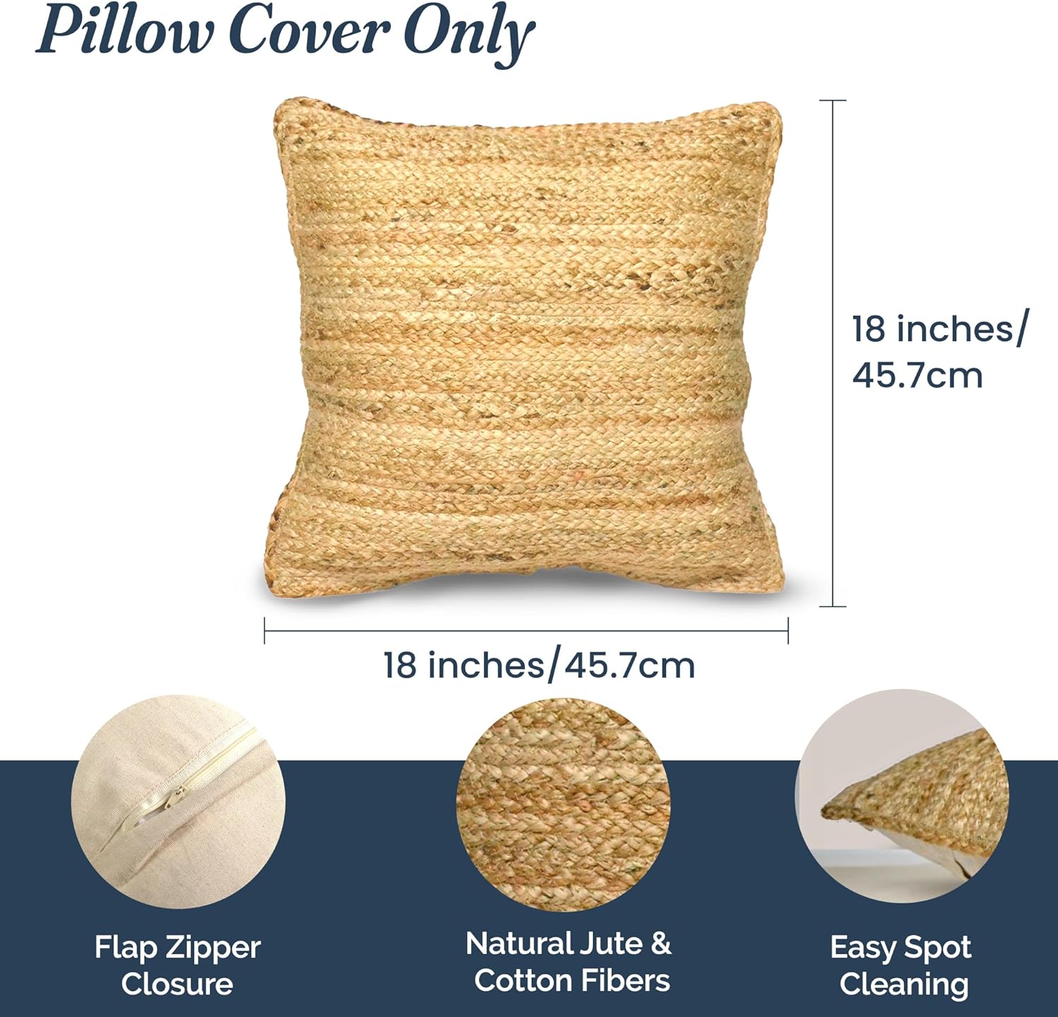The Fine Living Co. Jute Pillow Covers 18x18, Braided Jute Throw Pillows, Indoor Outdoor Boho & Farmhouse Decor, Natural Decorative Cushion Covers for Couch, Living Room & Patio, 1Pc