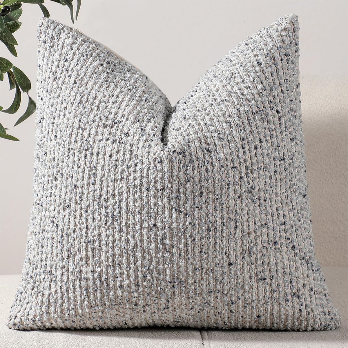 DEZENE 22x22 Beige Throw Pillow Cover Textured Boucle Striped Chic Morden Boho Accent Farmhouse Square Decorative Couch Pillow Cover for Home Decor Bed Sofa Living Room