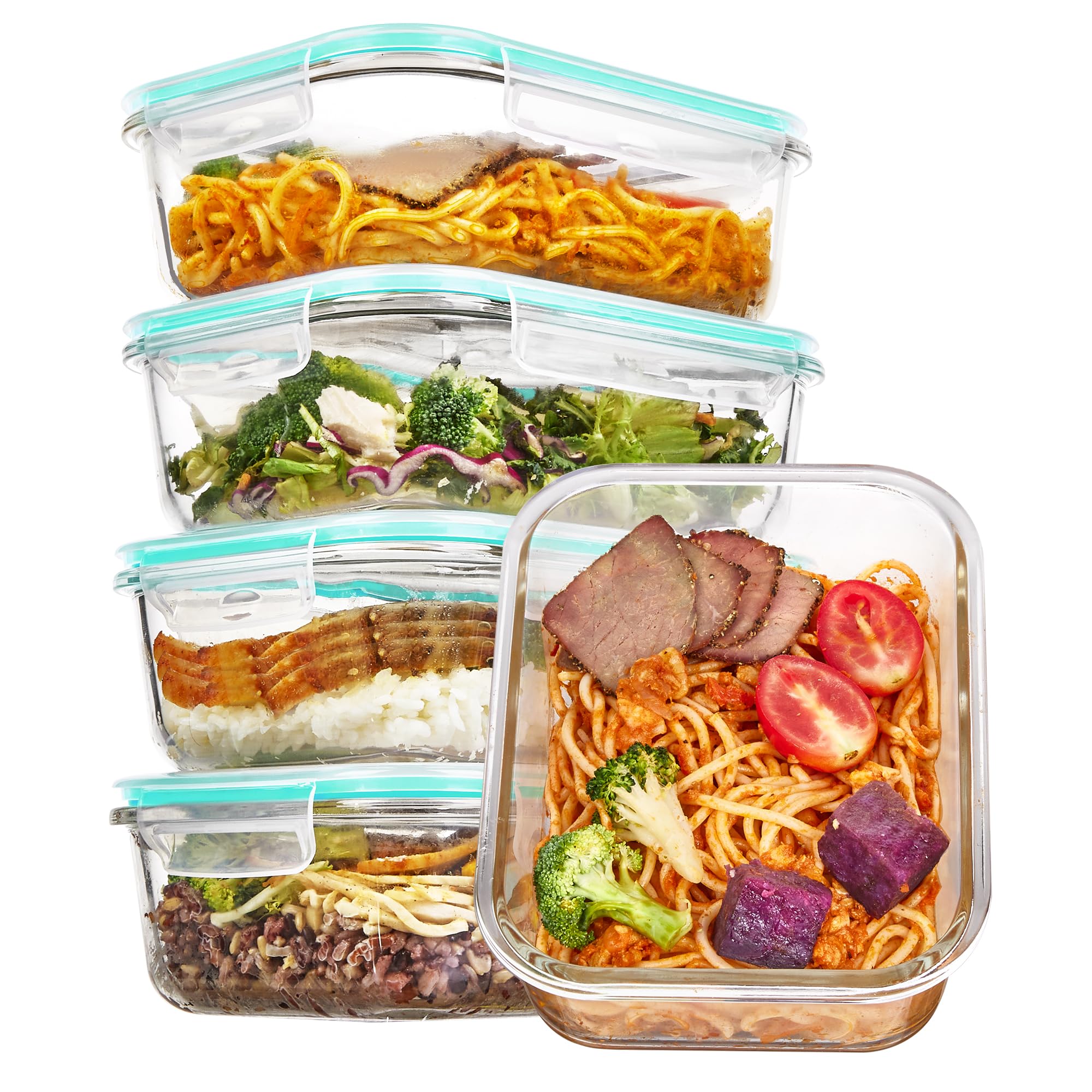 Vtopmart 5Pack 22oz Glass Storage Containers with Lids, Glass Meal Prep Food Container Sets with Snap Airtight Lids for Microwave, Oven, Freezer and Dishwasher, Grey