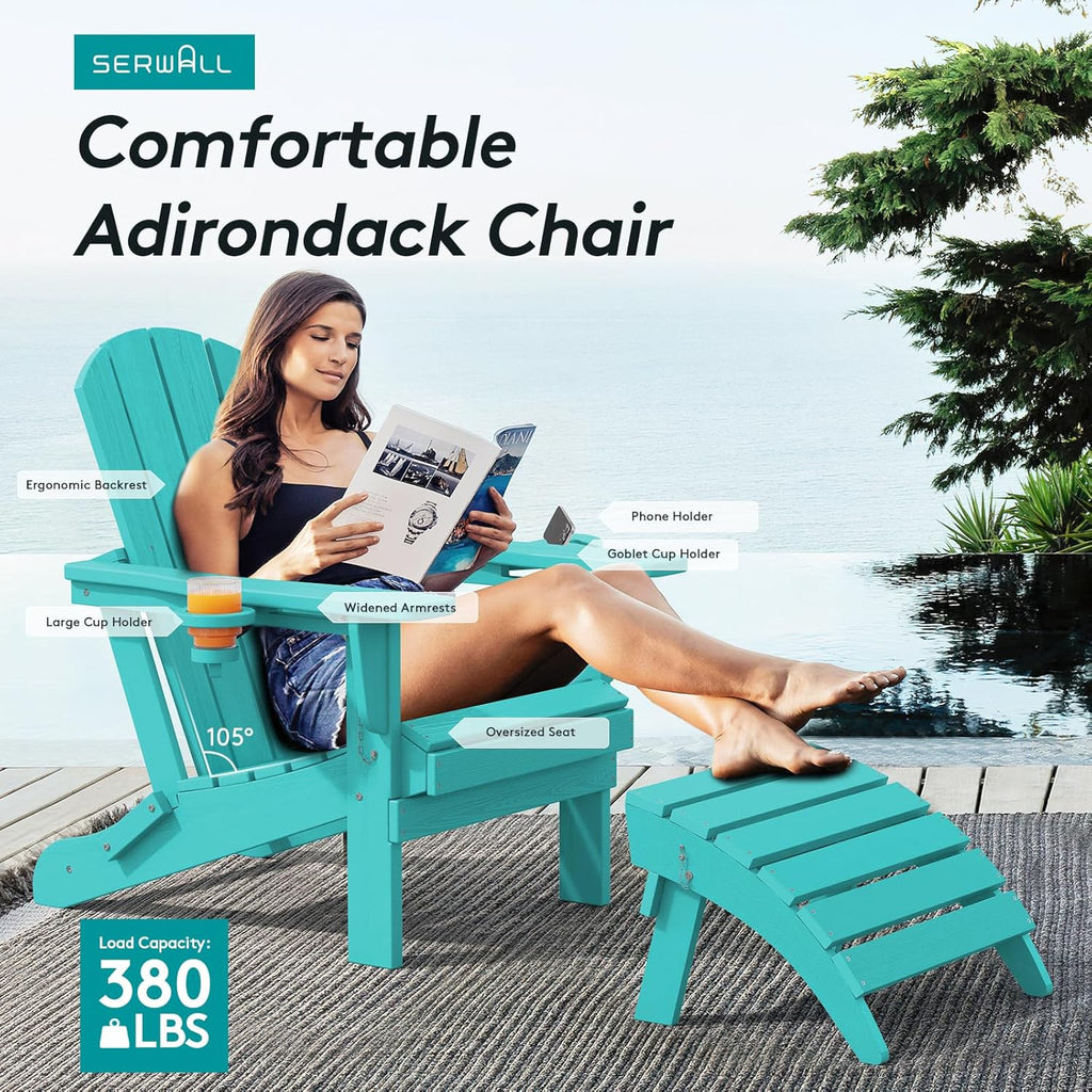 SERWALL Adirondack Chair with Cup Holders - Composite Adirondack Chairs HDPE Outdoor Chairs All Weather Use- Aruba