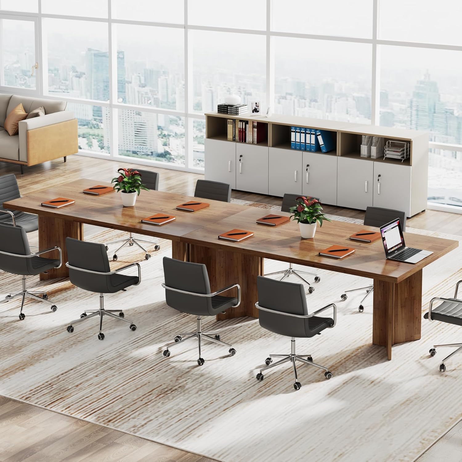 Tribesigns 63-inch Executive Desk, Vintage Home Office Computer Desk with Large Tabletop, Farmhouse Wood Writing Conference Table Workstation for Office, Study, Walnut Brown