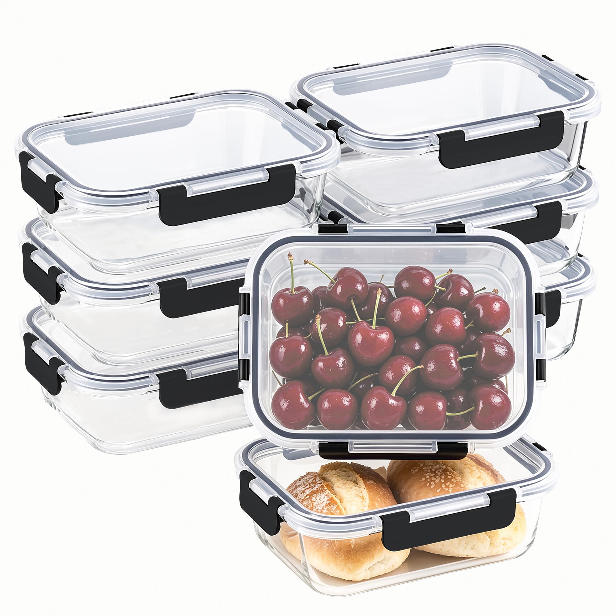 8 Pack 36oz Large Glass Meal Prep Containers with lids, Glass Food Storage Containers with Leak Proof Snap Lock Lids , Airtight Bento lunch Boxes, Kitchen Storage, Oven, Freezer and Dishwasher Safe