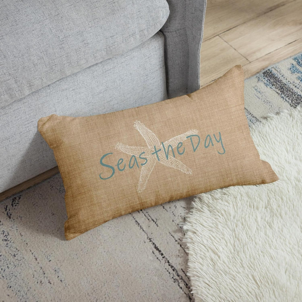 Emvency Linen Throw Pillow Cover Seas Day Vintage Beach Starfish Canvas Look Coastal Decorative Pillow Case Whimsical Home Decor Rectangle Queen Size 20x26 Inch Cushion Pillowcase