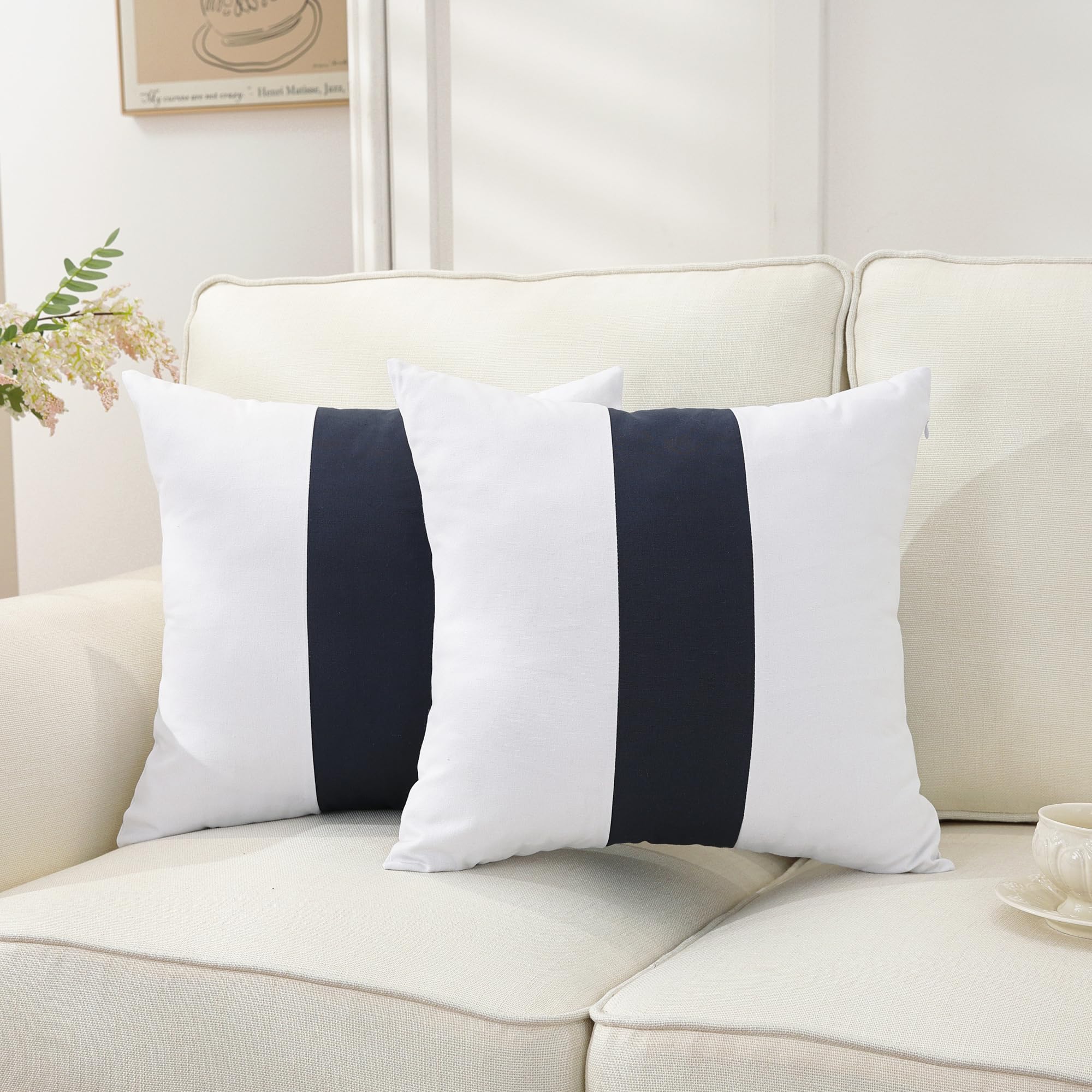 TAOSON Set of 2,100% Cotton Soild Canvas Home Decorative Throw Pillow Cover Cushion Covers Pillowcase, Home Decor for Sofa Couch Bed Chair Only Cover No Insert - 18" x 18" / 45x45cm Navy Blue