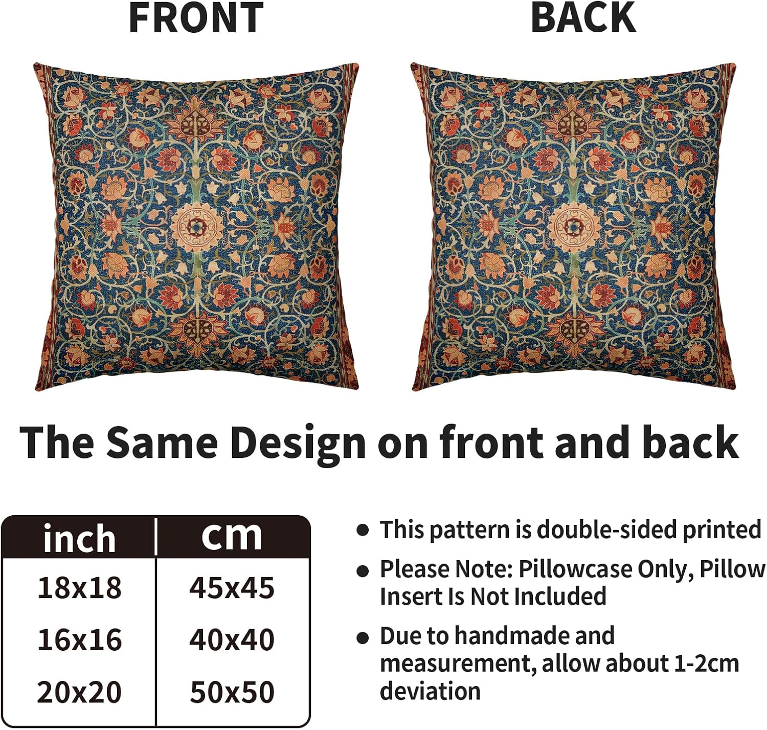 Vintage Floral Pillow Covers 20x20 Set of 2 Modern Botanical Print Blue Burnt Orange Flower Pattern Decorative Throw Pillow Cases Outdoor Farmhouse Decoration for Sofa Couch Bed