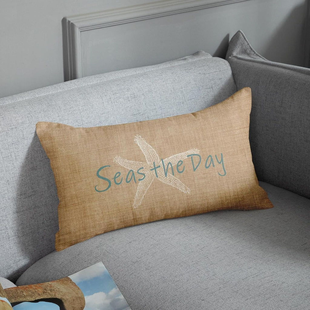 Emvency Linen Throw Pillow Cover Seas Day Vintage Beach Starfish Canvas Look Coastal Decorative Pillow Case Whimsical Home Decor Rectangle Queen Size 20x26 Inch Cushion Pillowcase