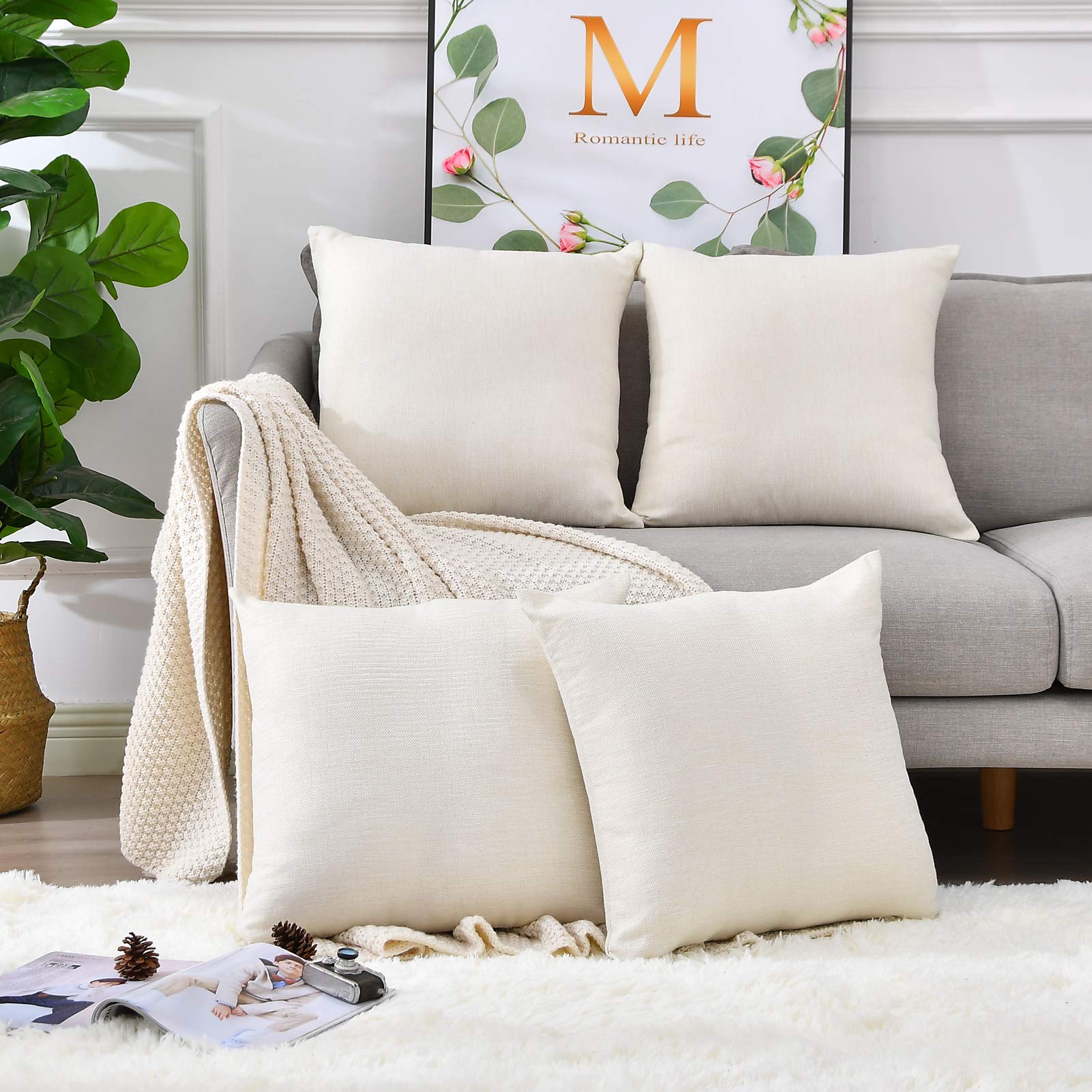 Linen Throw Pillow Covers 18 x 18 Beige Decorative Blank Couch Pillow Covers for Sublimation Bed Sofa Farmhouse Cushion Cases Set of 4
