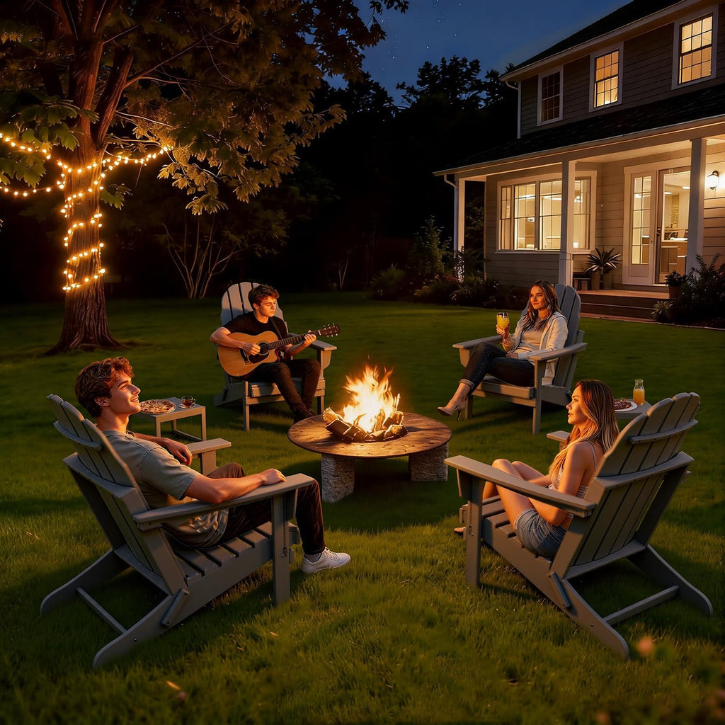 Oversized Folding Adirondack Chairs Set of 4, HDPE All-Weather Outdoor Chairs Easy to Store Fire Pit Chairs for Patio, Lawn, Poolside, Garden, Backyard, Deck- Gray