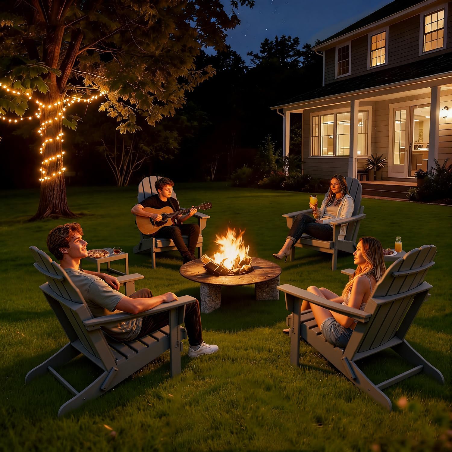 Oversized Folding Adirondack Chairs Set of 4, HDPE All-Weather Outdoor Chairs Easy to Store Fire Pit Chairs for Patio, Lawn, Poolside, Garden, Backyard, Deck- Gray