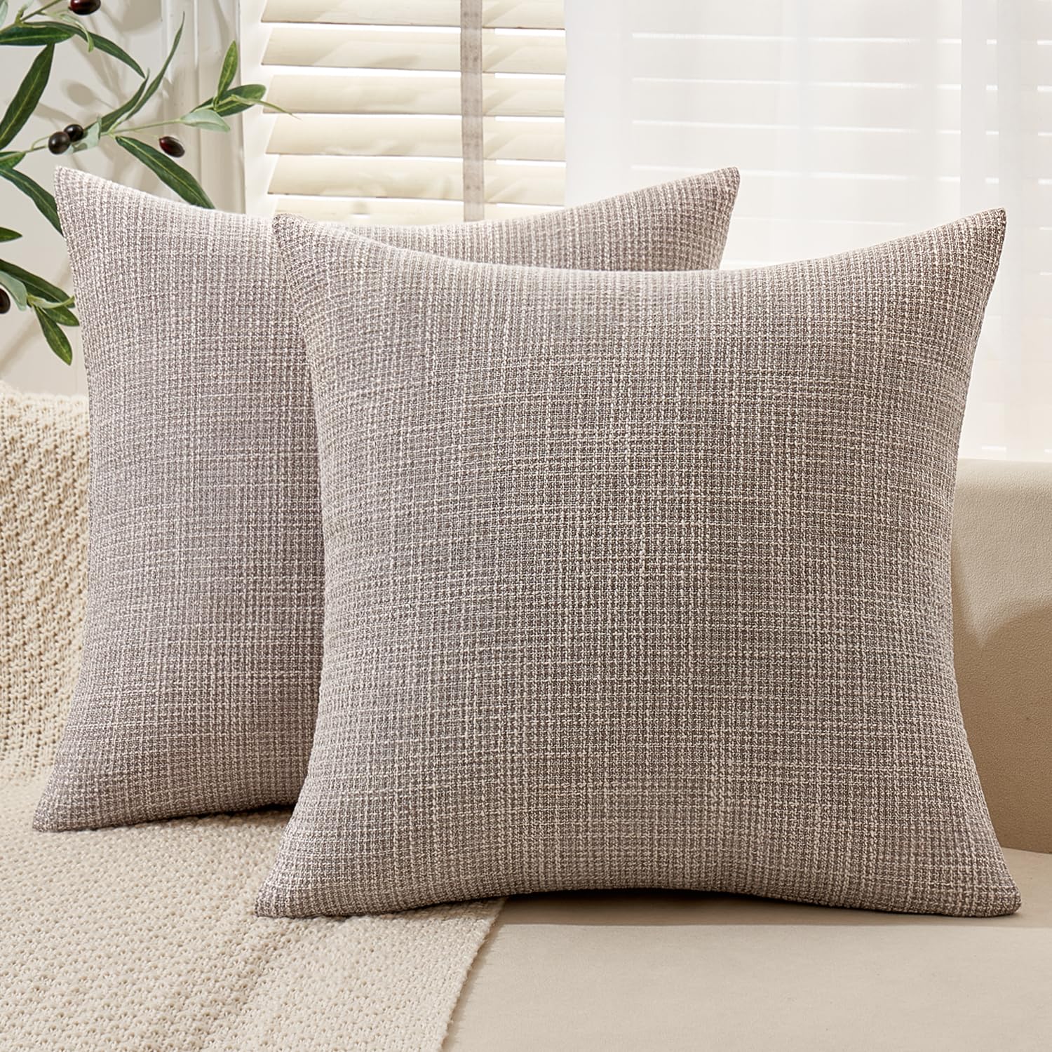MIULEE Burlap Linen Spring Throw Pillow Covers 18x18 Inch Set of 2 Coastal Light Blue Farmhouse Decorative Pillows Modern Soft Accent Cushion Covers for Couch Sofa Bedroom Livingroom Home Decor
