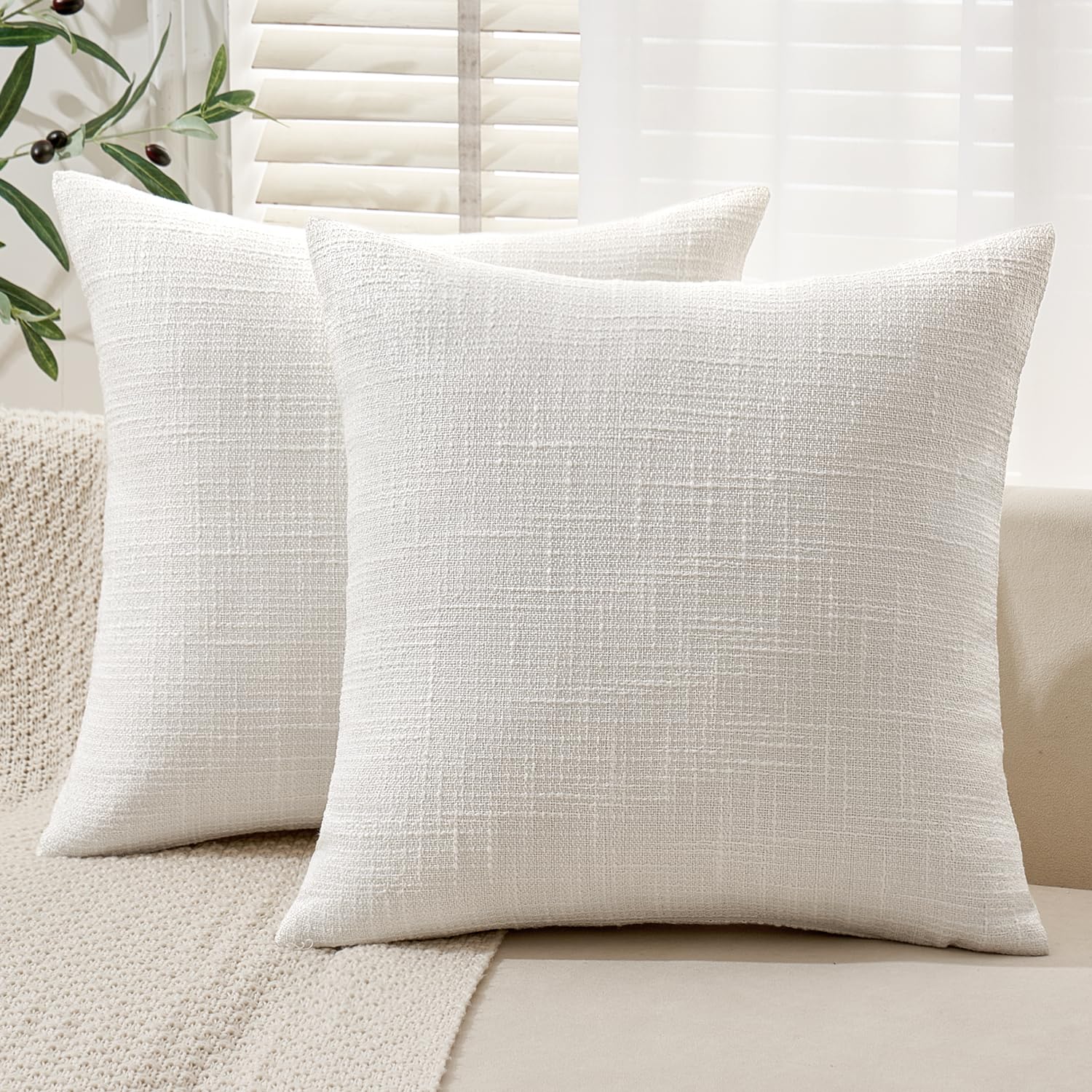 MIULEE Burlap Linen Spring Throw Pillow Covers 18x18 Inch Set of 2 Coastal Light Blue Farmhouse Decorative Pillows Modern Soft Accent Cushion Covers for Couch Sofa Bedroom Livingroom Home Decor