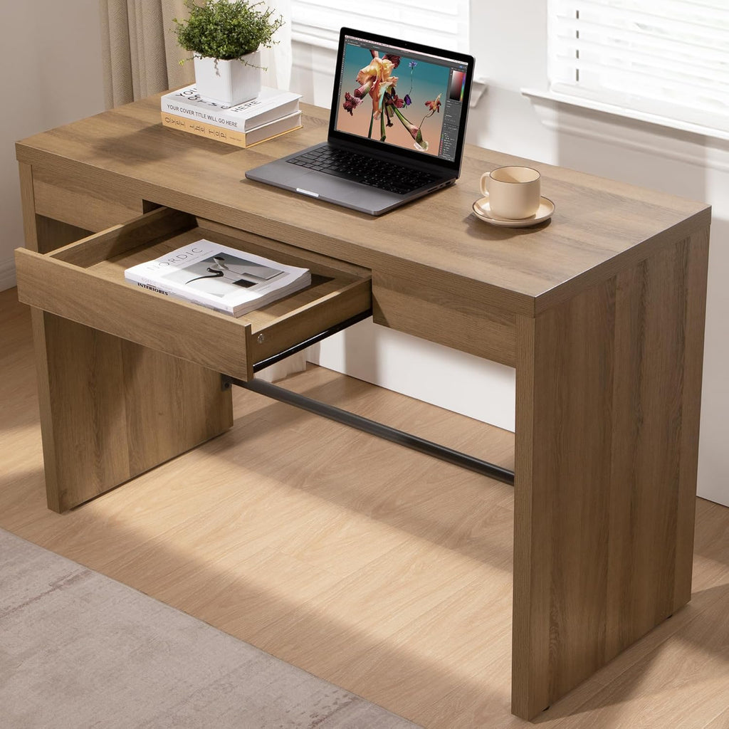 SICOTAS Home Office Executive Desk - 47-Inch Computer Desk with Drawer, Farmhouse Writing Study Desk with Storage,Boho Makeup Vanity Table for Bedroom (Reclaimed Caramel Oak, 2 Pieces)